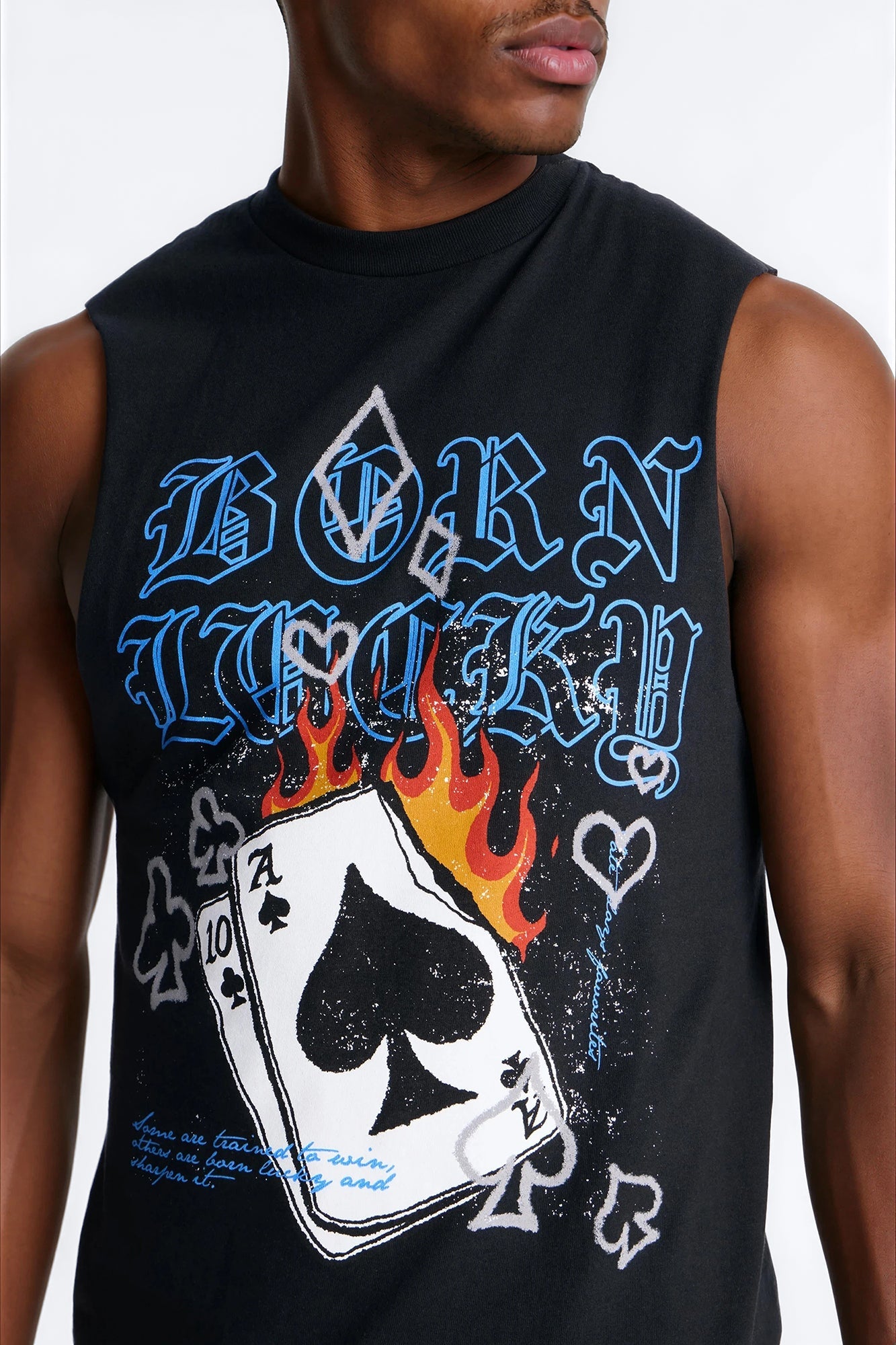 Born Lucky Muscle Tee - Black Fashion Nova