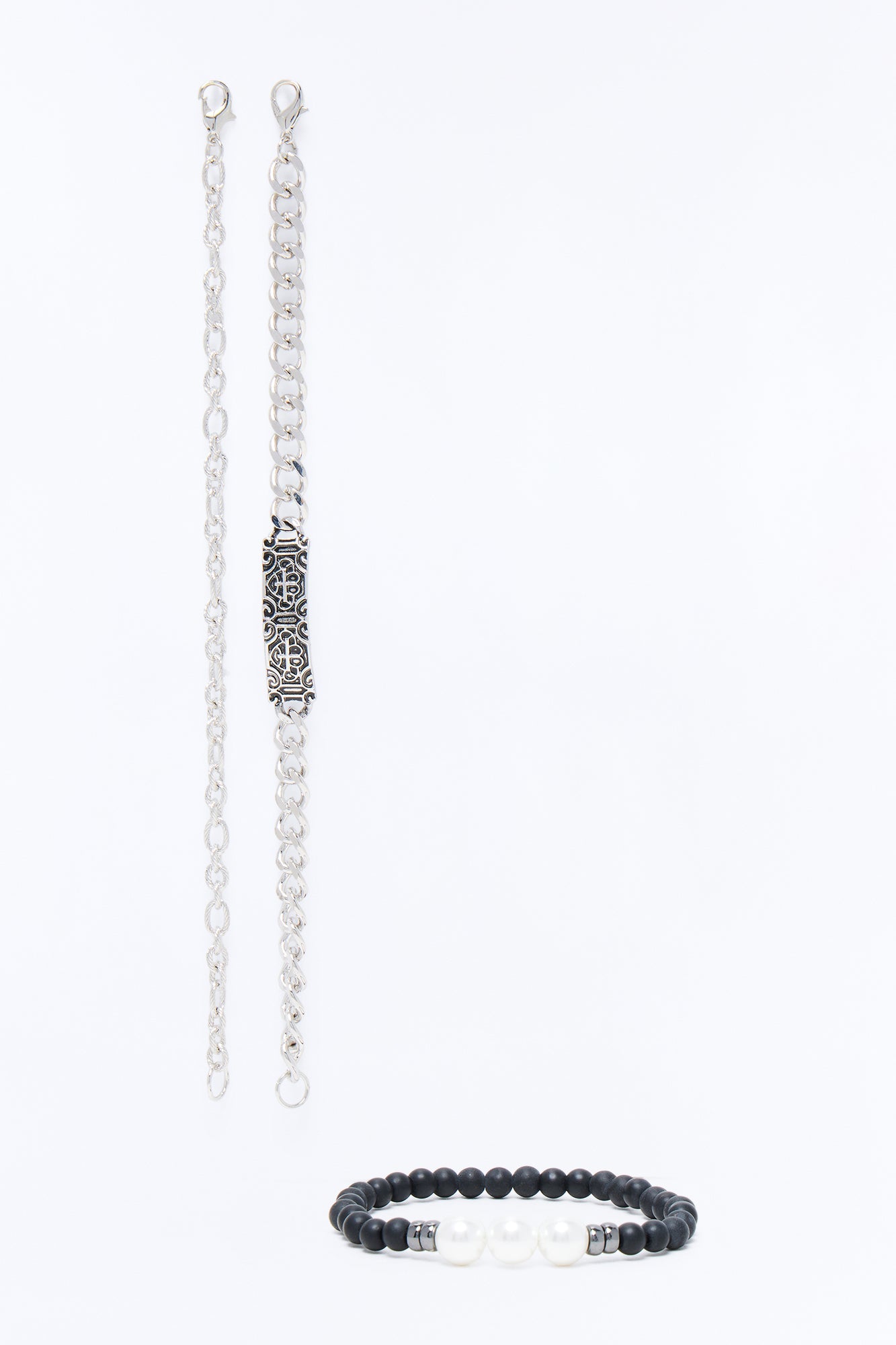 Monochrome Authority Bracelet Set - Silver Fashion Nova