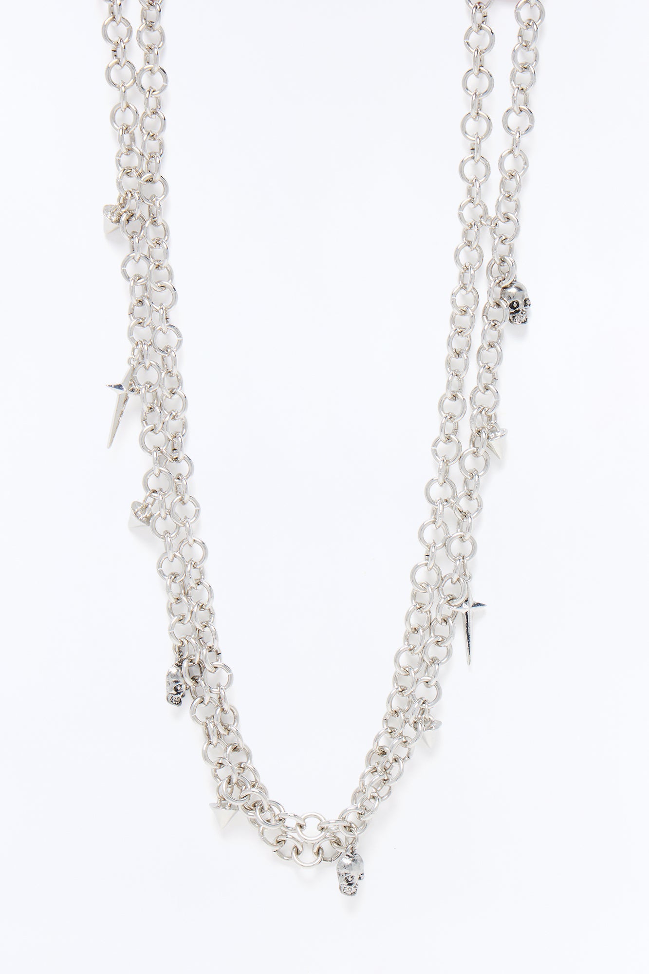 Grim Rebel Double Layered Necklace - Silver Fashion Nova