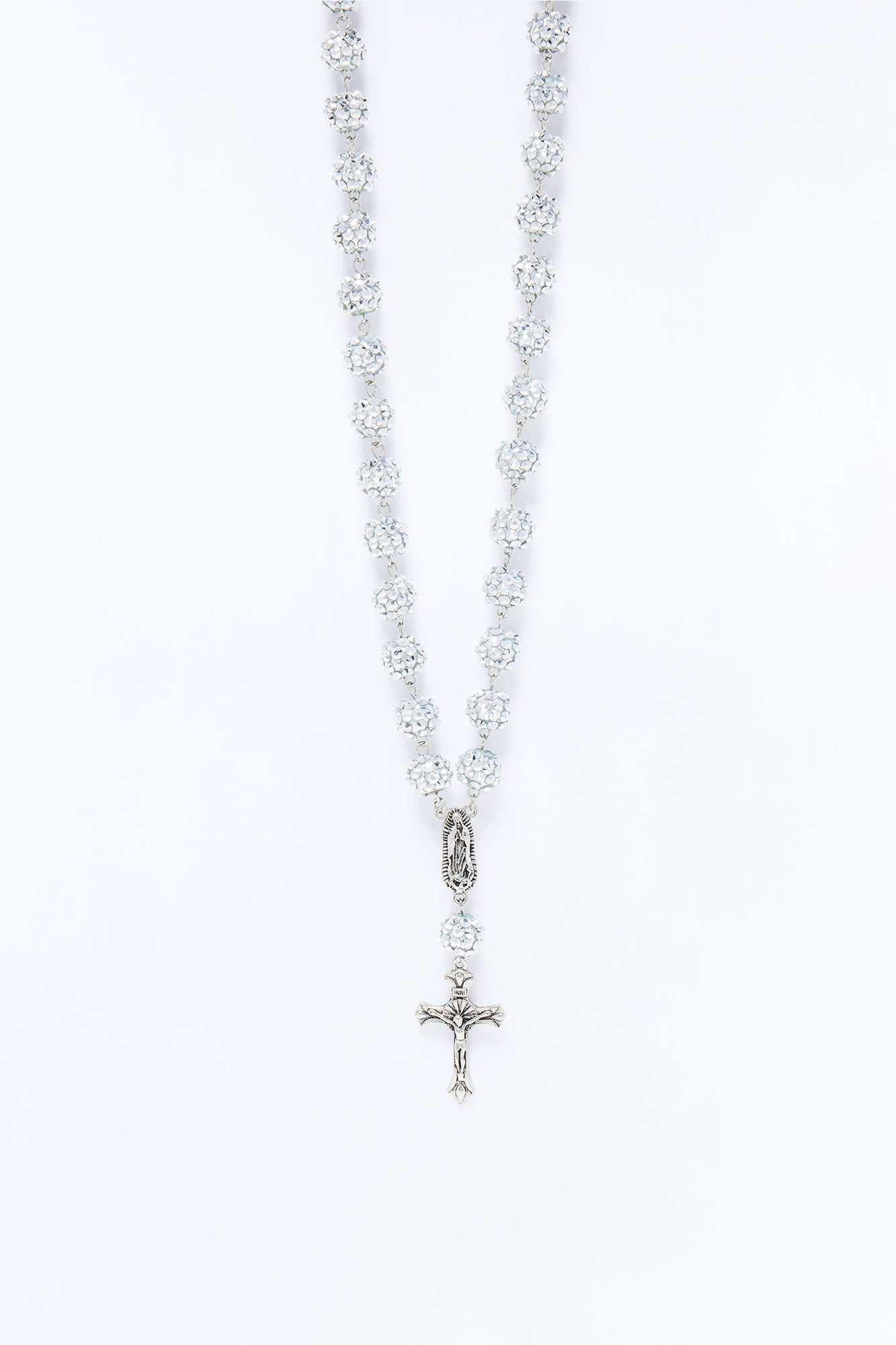 Flash Out Iced Beaded Rosary Chain Necklace - Silver Fashion Nova