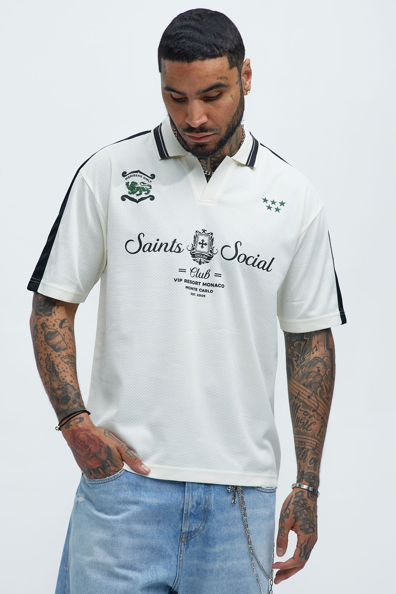 Saints Social Johnny Collar Soccer Jersey - Off White Fashion Nova