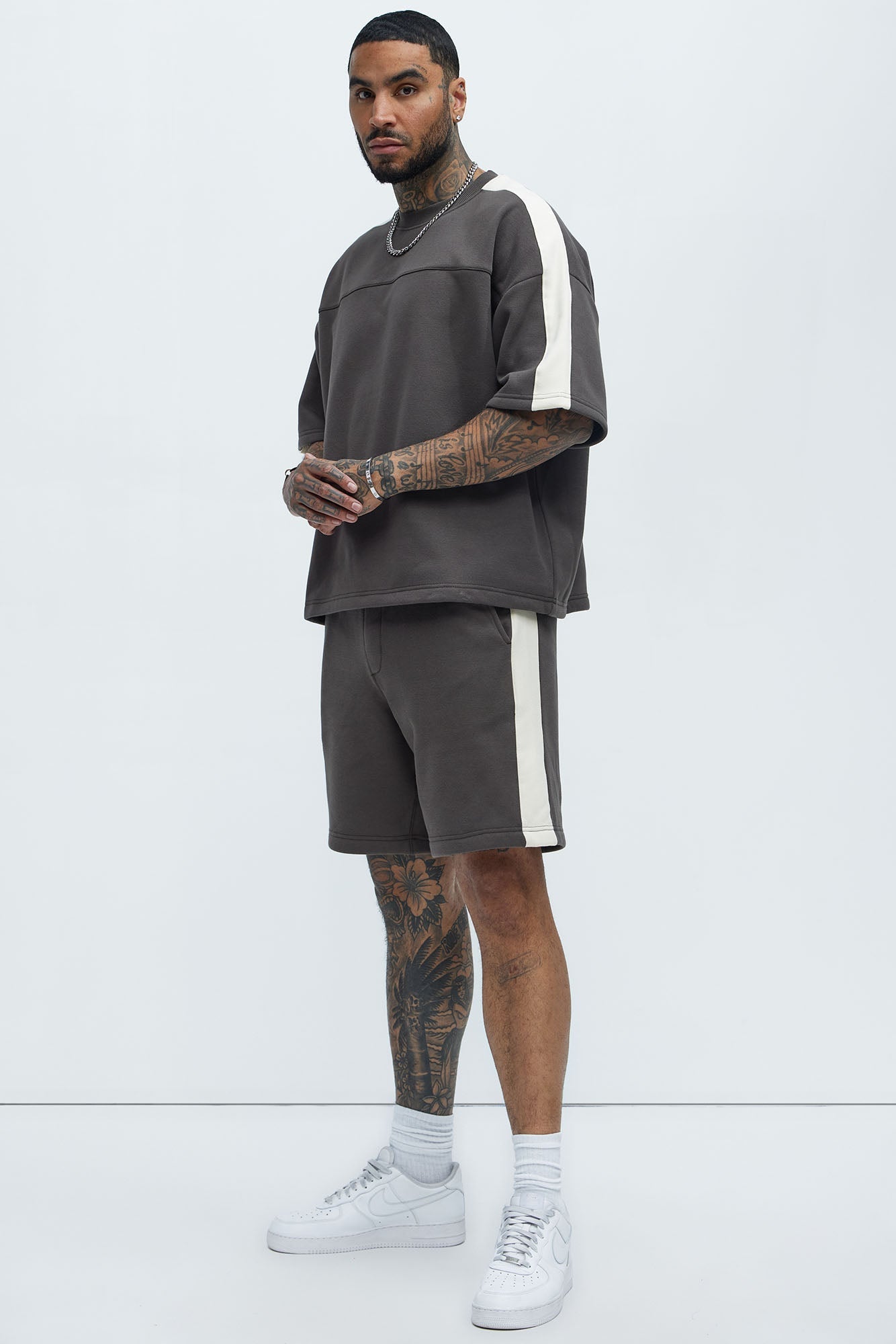 Tyson Oversized Heavyweight Striped Shorts - Olive Fashion Nova