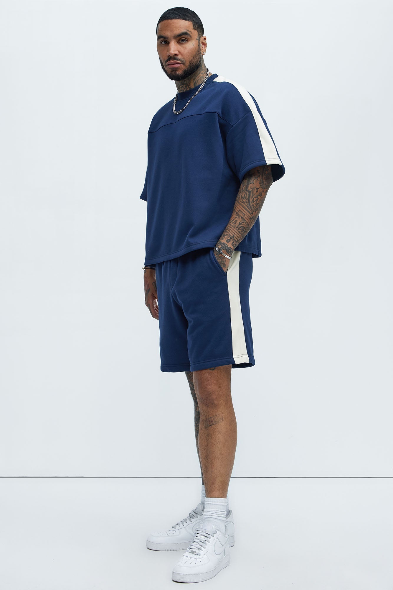 Tyson Oversized Heavyweight Striped Tee - Navy Fashion Nova