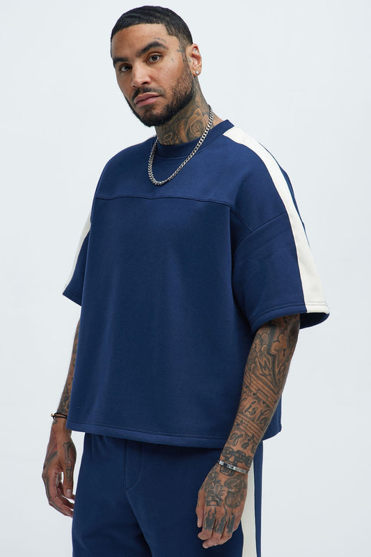 Tyson Oversized Heavyweight Striped Tee - Navy Fashion Nova