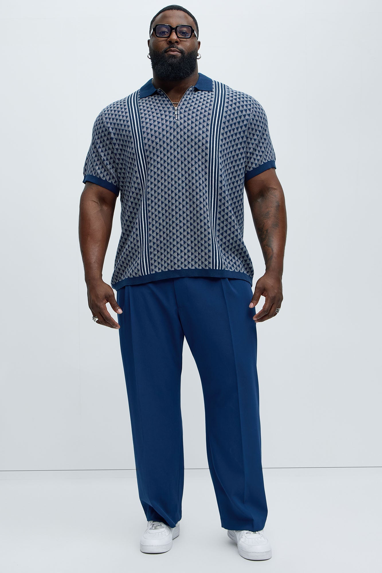Avery Quarter Zip Knit Polo - Navy/combo Fashion Nova