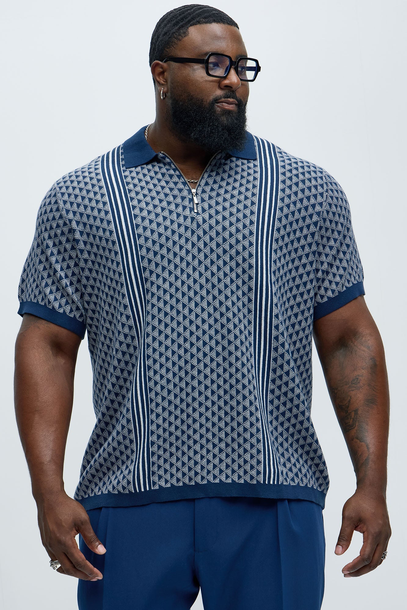Avery Quarter Zip Knit Polo - Navy/combo Fashion Nova