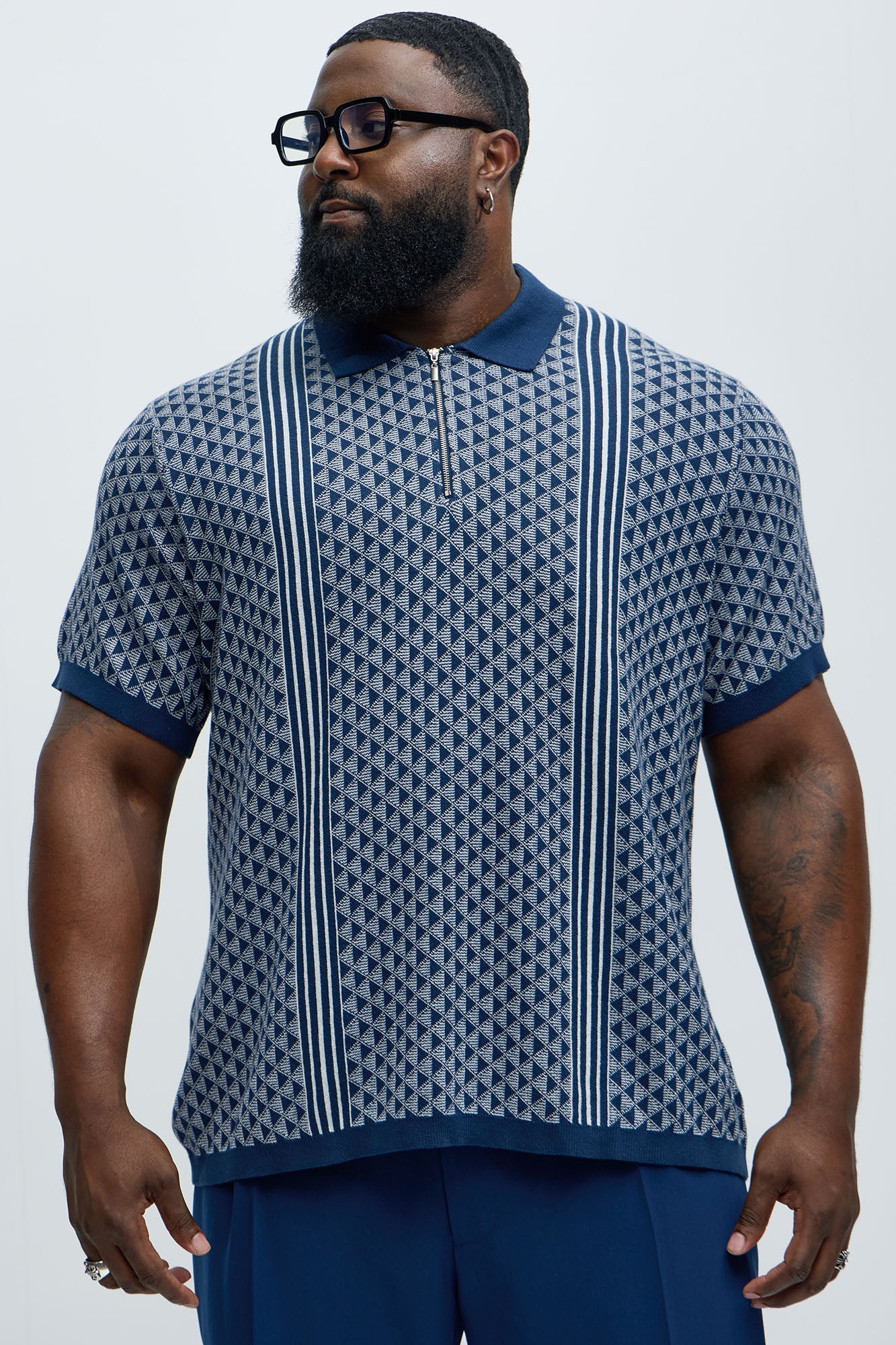 Avery Quarter Zip Knit Polo - Navy/combo Fashion Nova