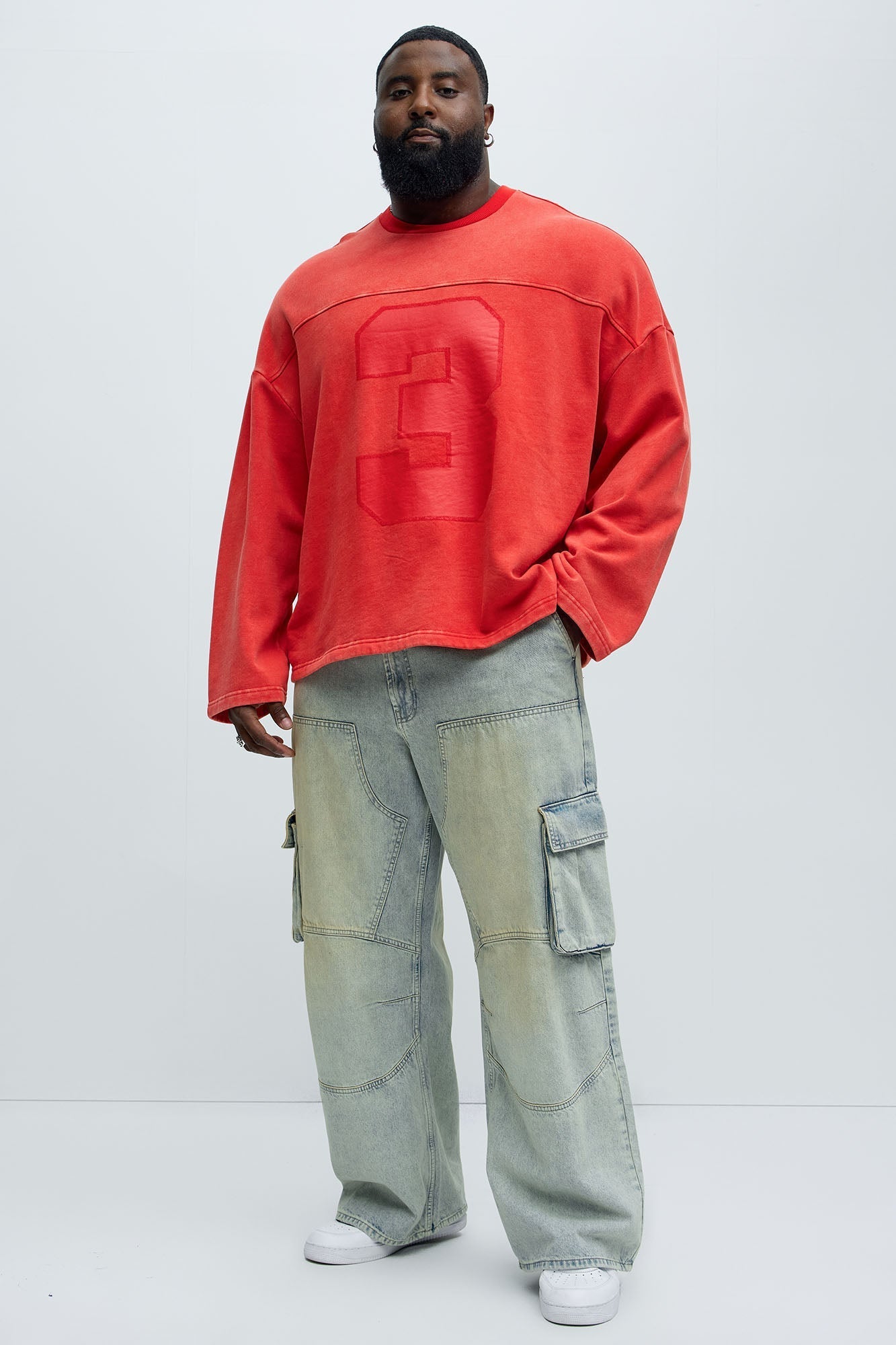 Kyle Long Sleeve Oversized Tee - Red Fashion Nova