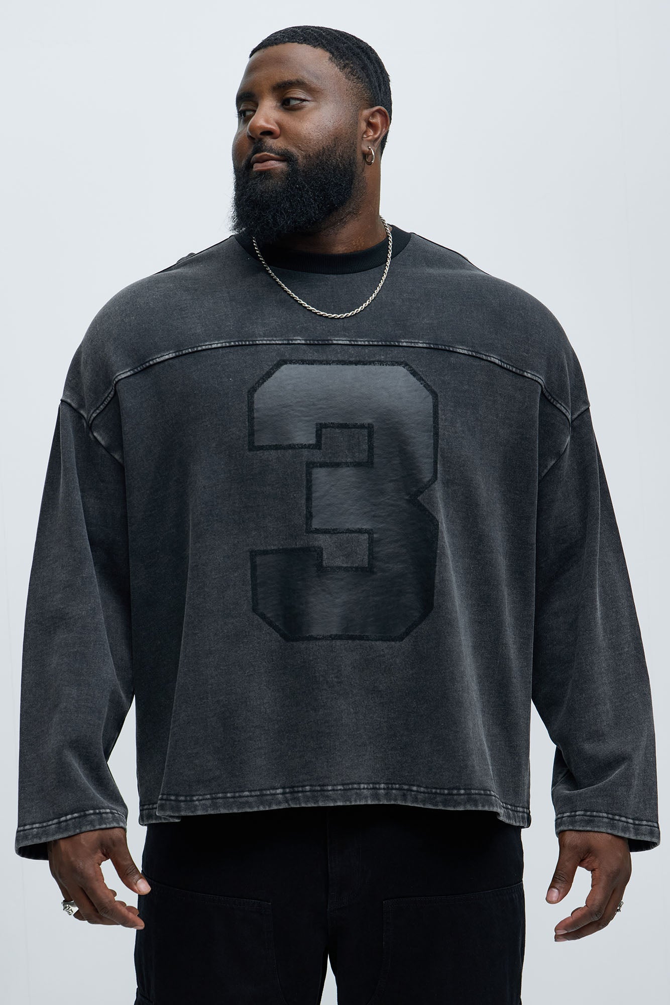Kyle Long Sleeve Oversized Tee - Black Wash Fashion Nova