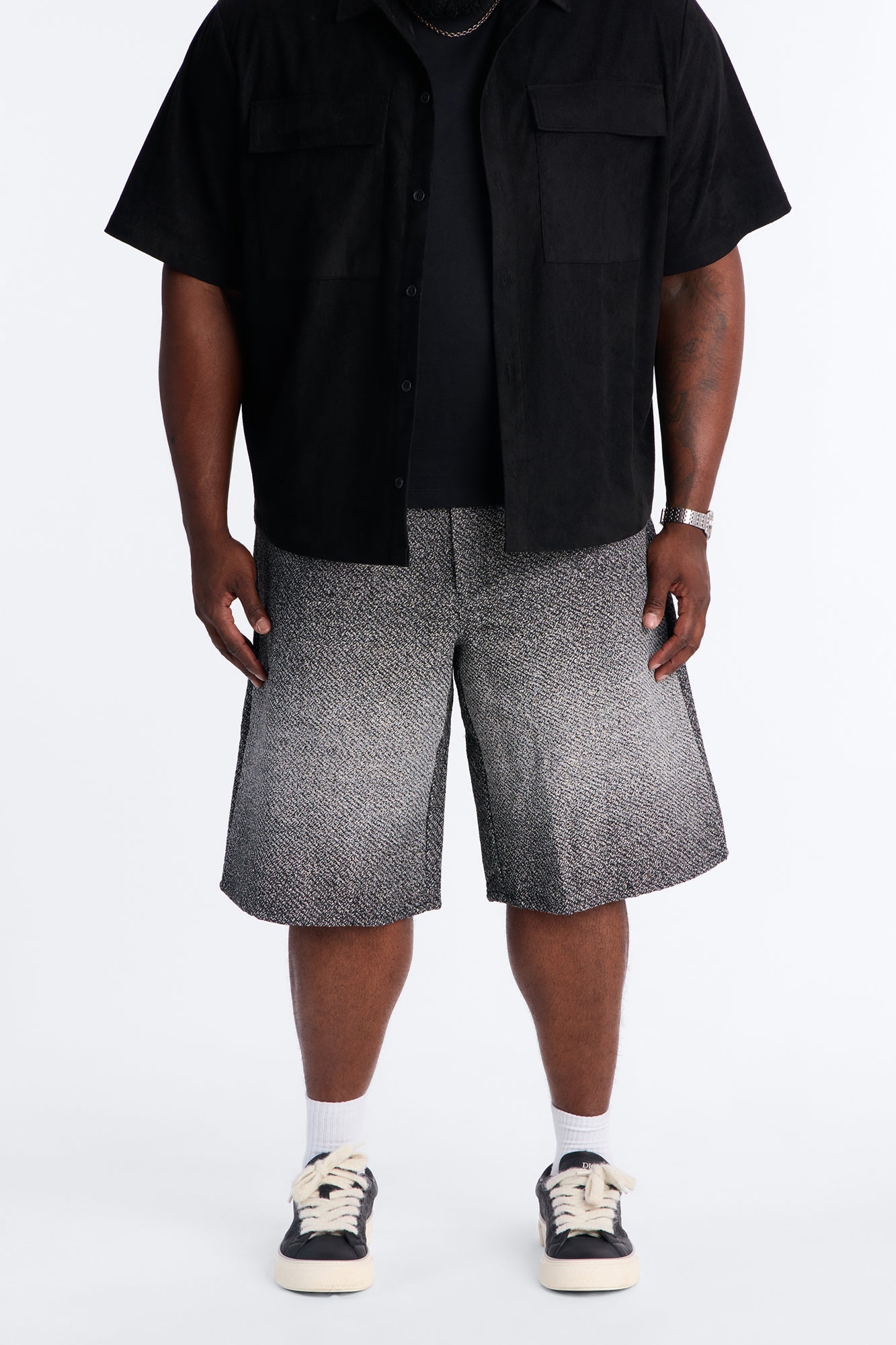 Baggy Tapestry Denim Short - Grey Fashion Nova
