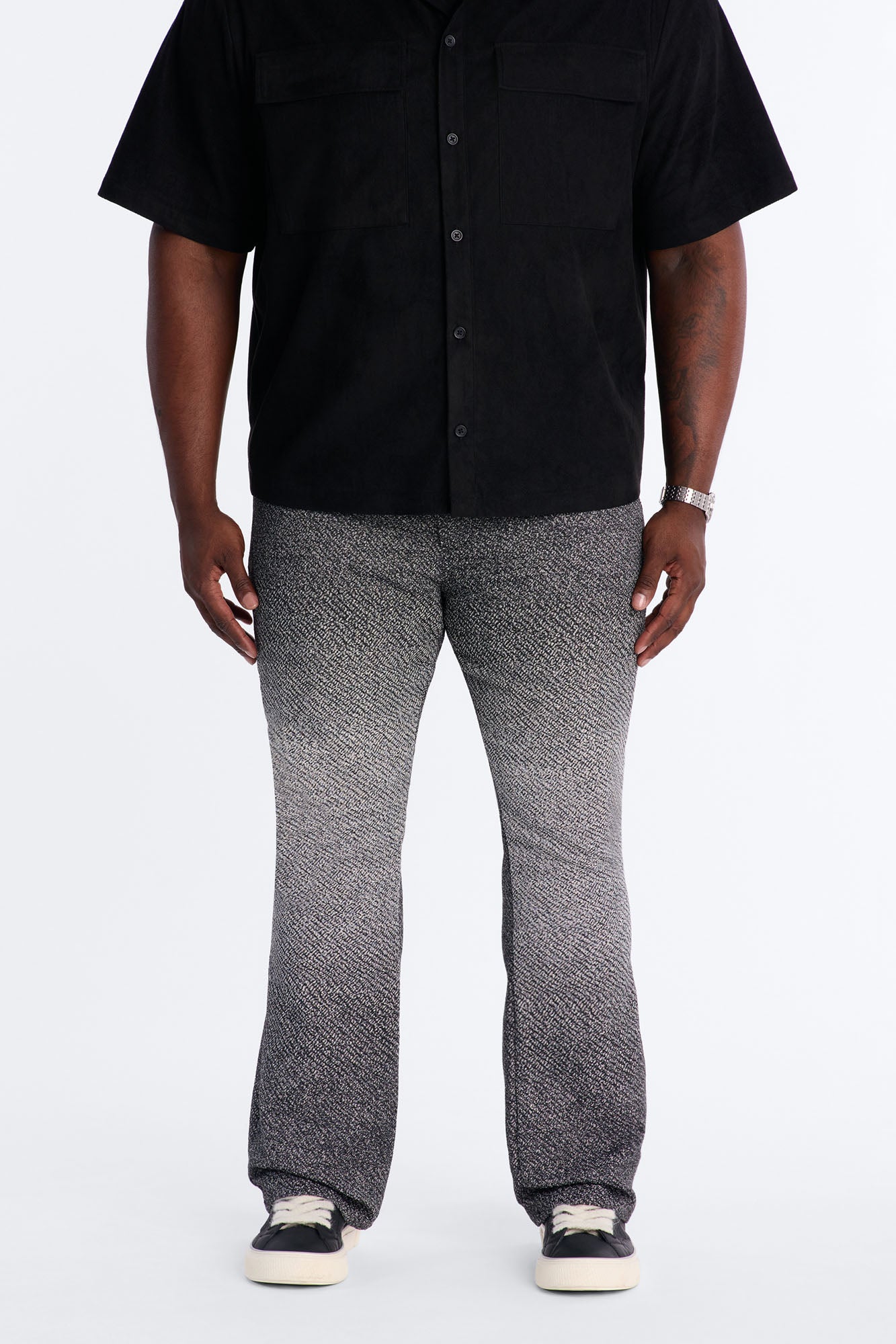 Stacked Slim Flare Tapestry Jean - Grey Fashion Nova