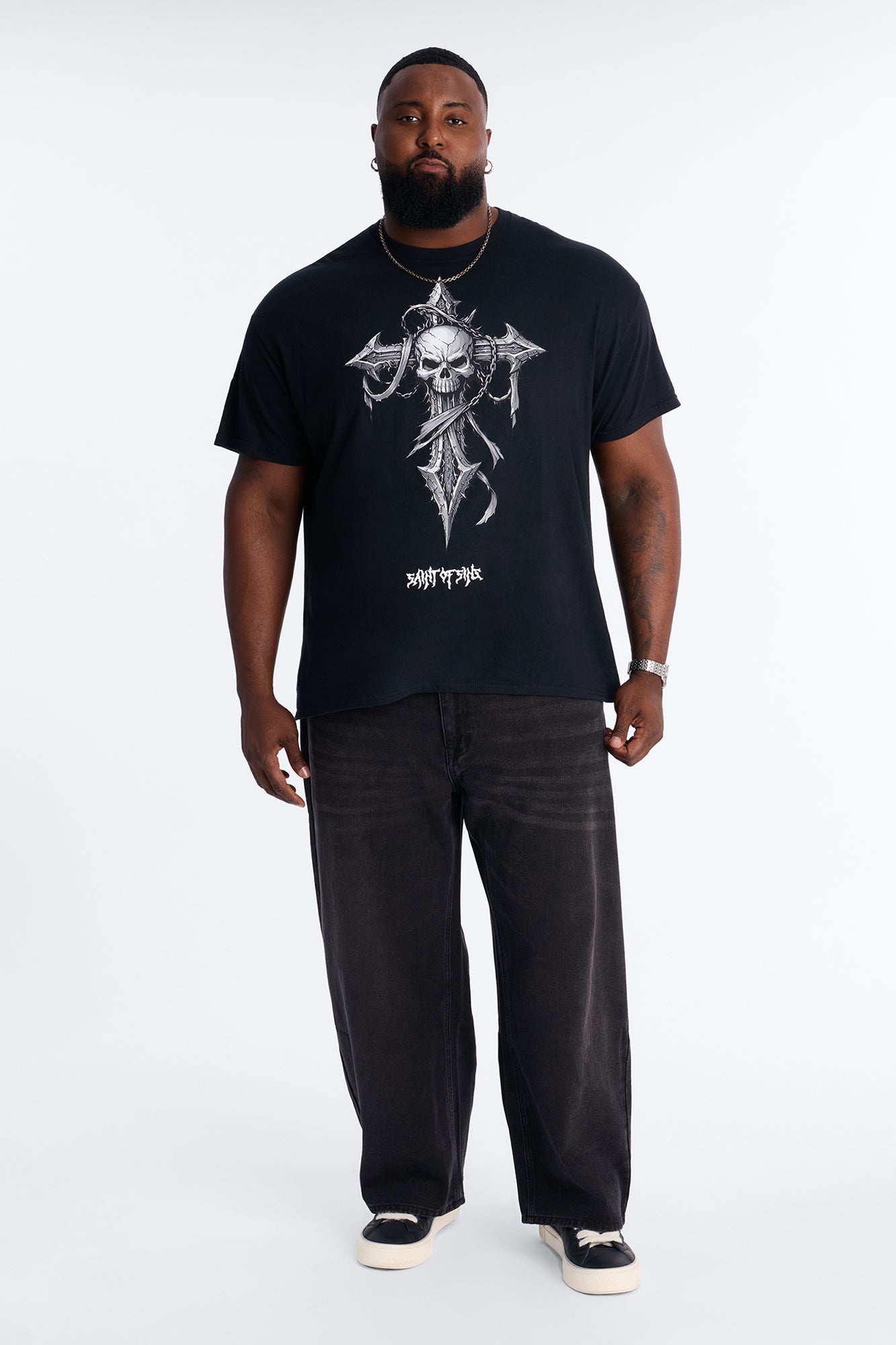 La Familia Cross And Skull Short Sleeve Tee - Black Fashion Nova