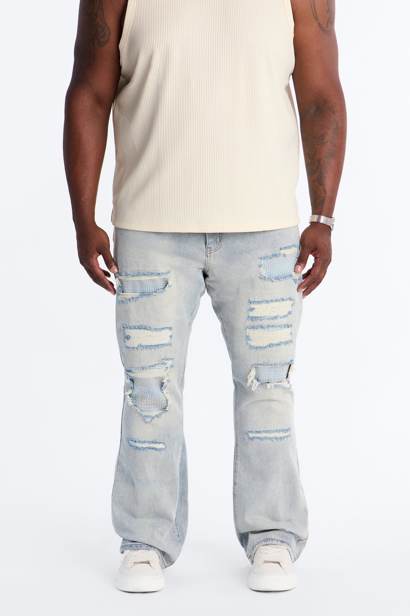 Stacked Slim Flare Stud Havoc Jean - Light Wash Fashion Nova