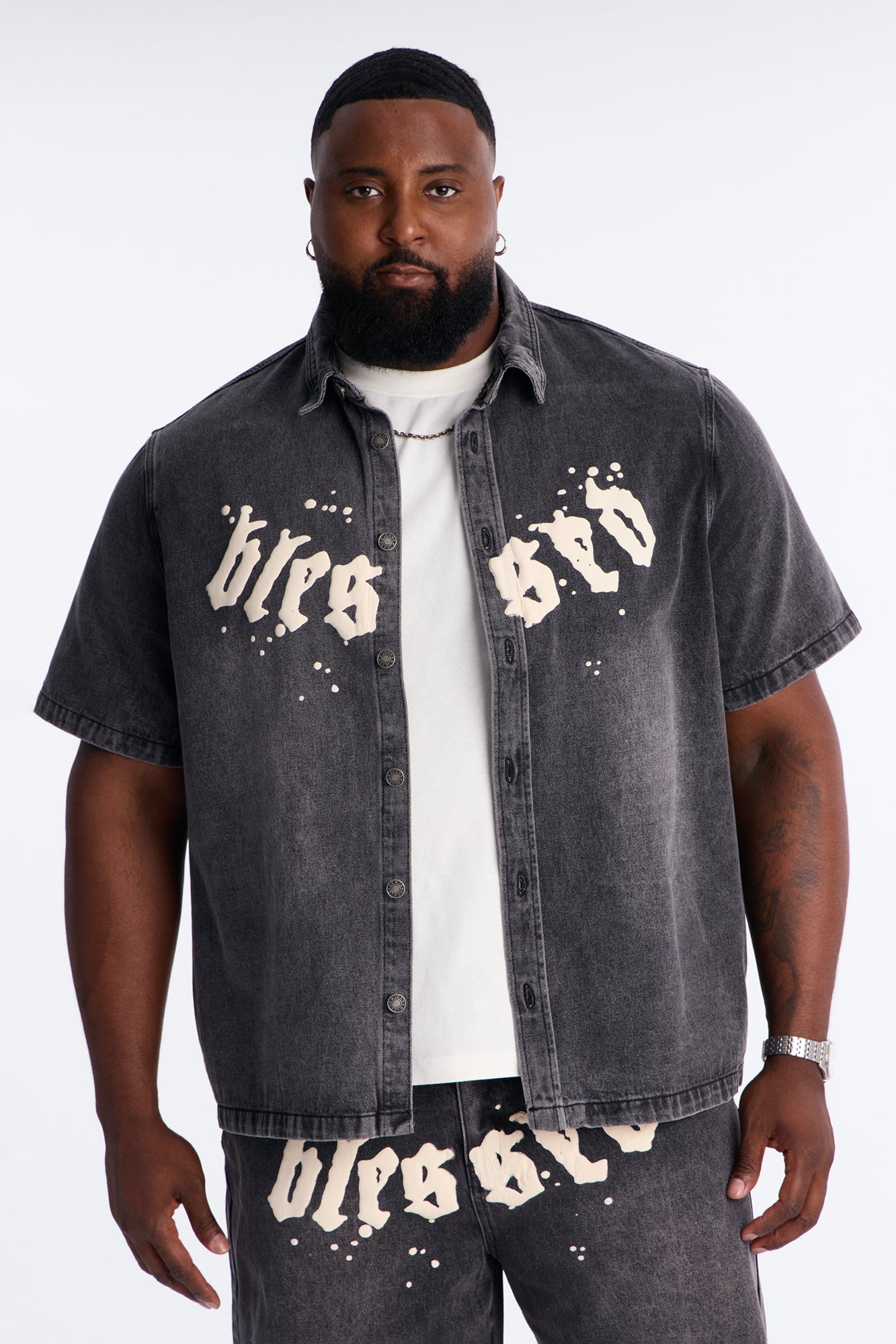 Been Blessed Denim Button Up Shirt - Black Wash Fashion Nova