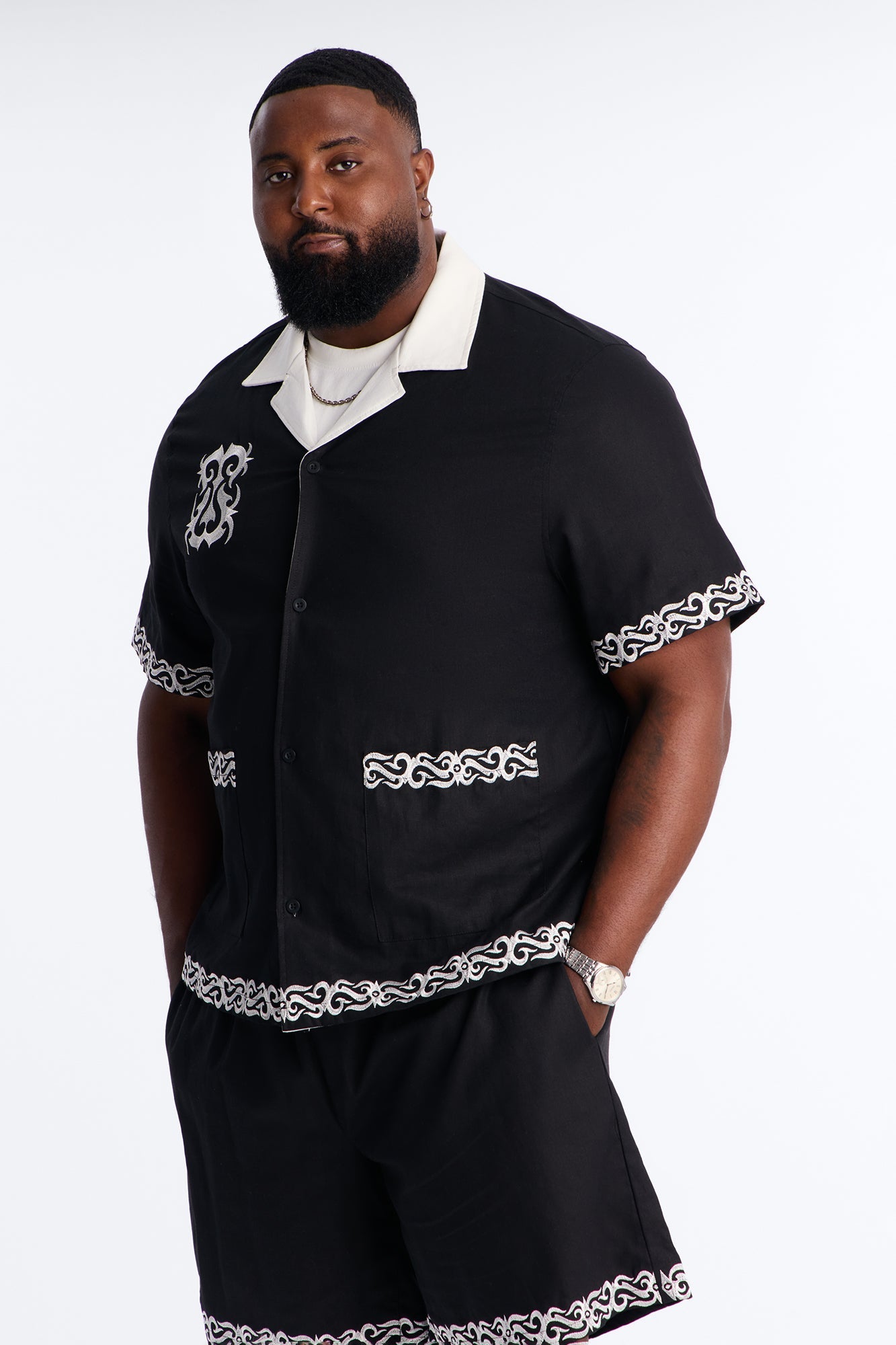 Coastal Isla Cuban Button Up Shirt - Black Fashion Nova