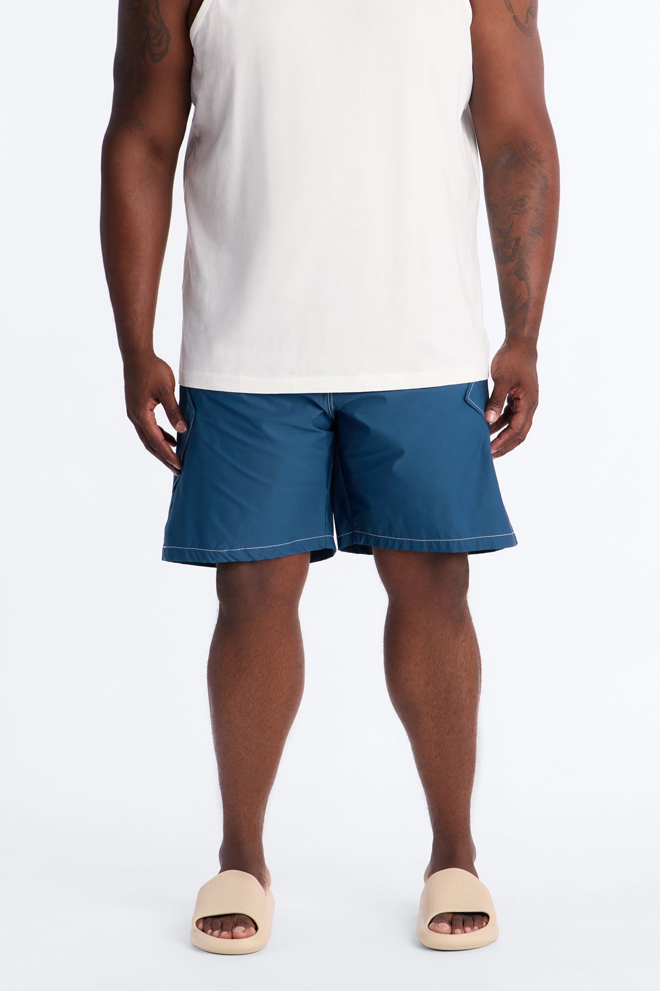 Relaxed Diamond Appeal Contrast Thread Short - Blue Fashion Nova