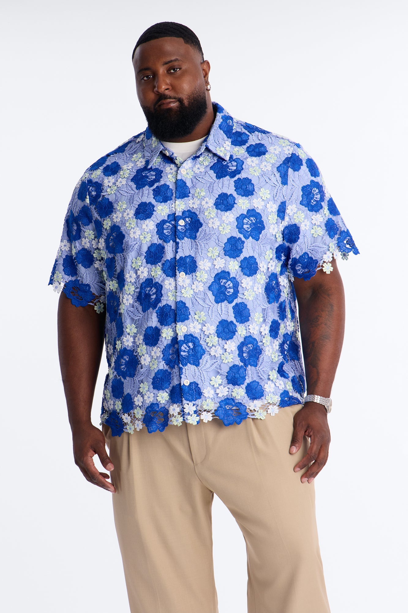 Relaxed Paradise Field Button Up Shirt - Blue Fashion Nova