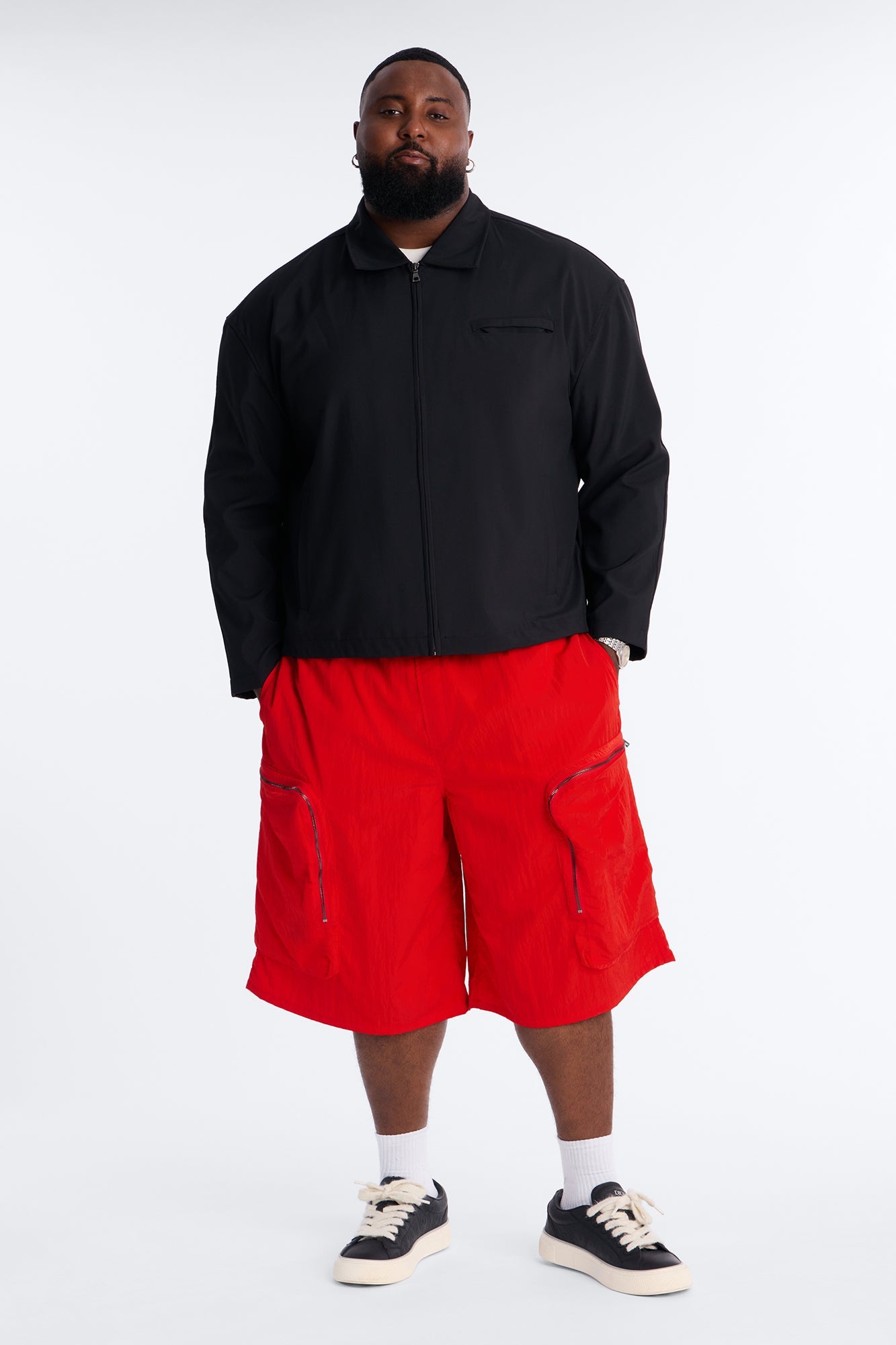 Baggy Oversized Pockets Tech Short - Red Fashion Nova