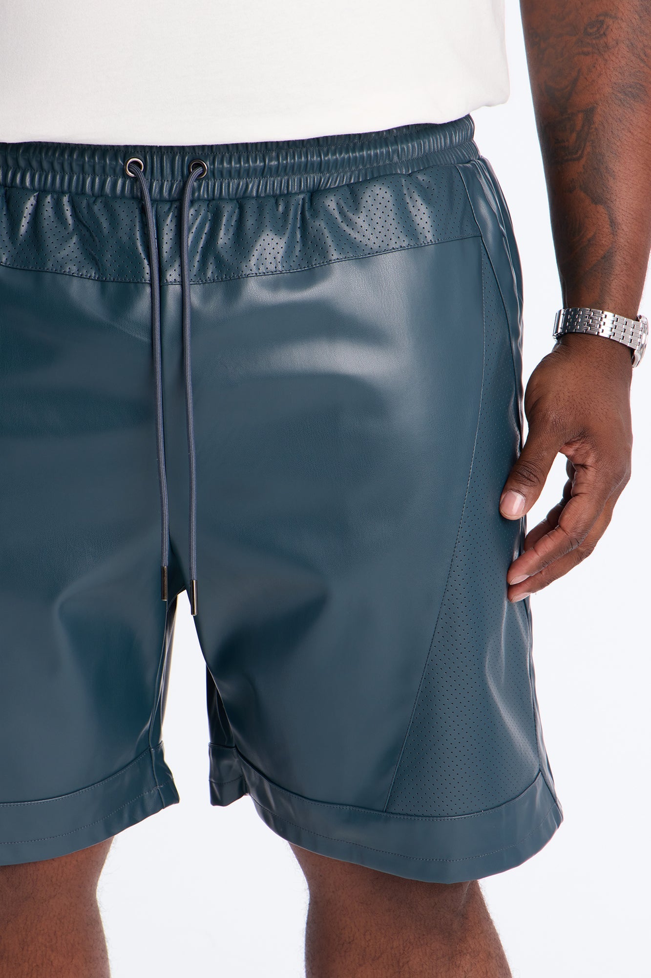 Relaxed Perforated Faux Leather Short - Navy Fashion Nova