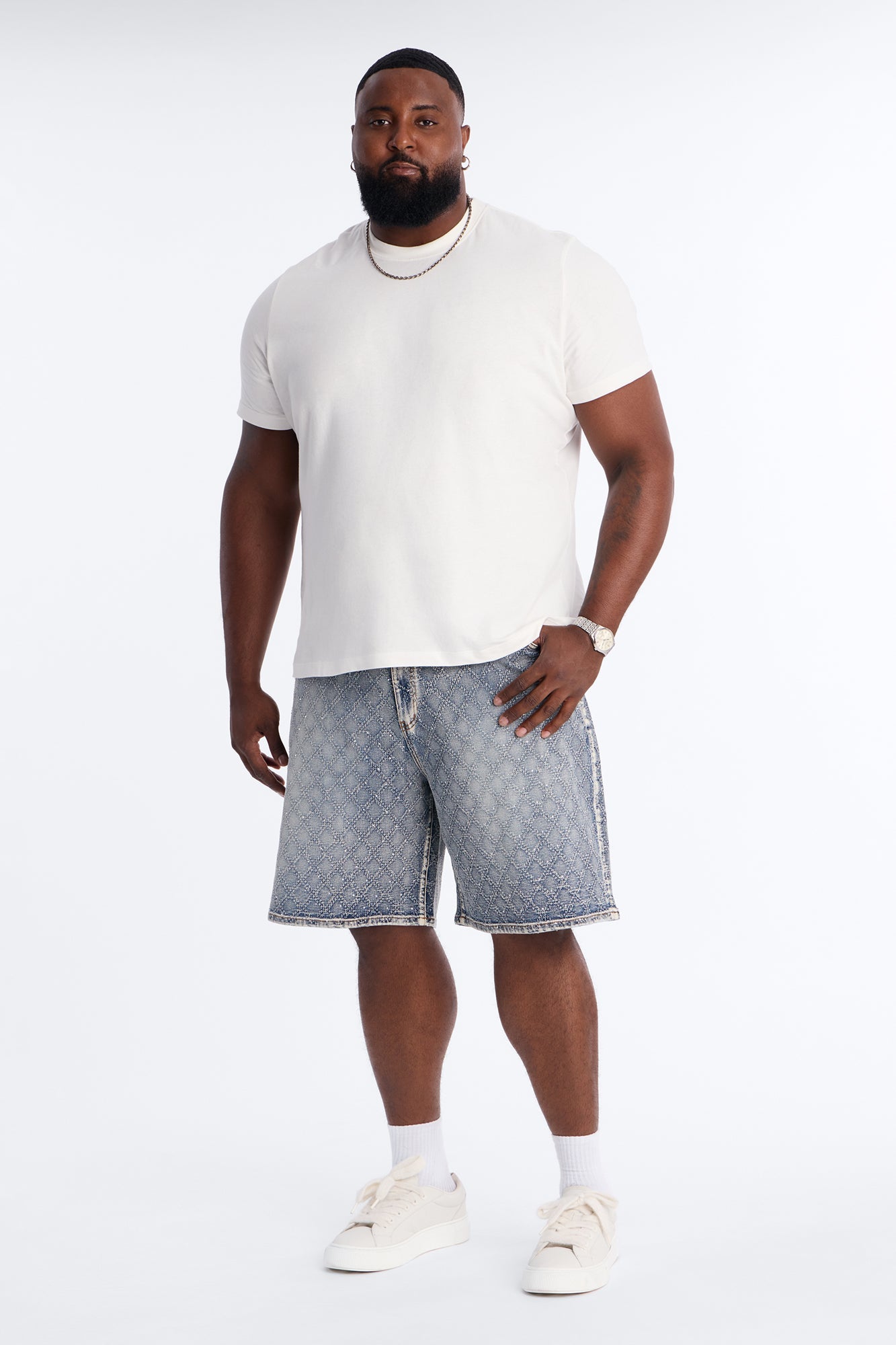 I Be Jeweled Relaxed Denim Short - Light Blue Wash Fashion Nova