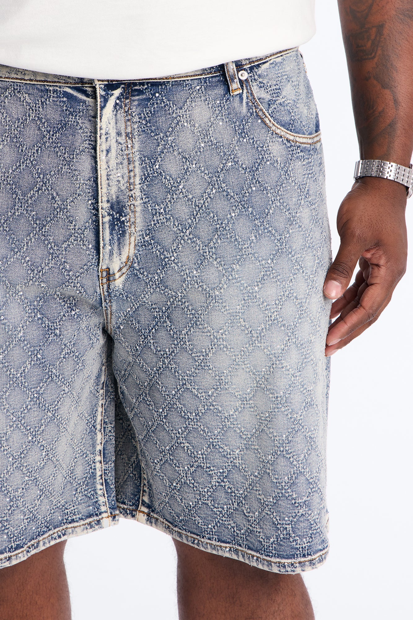 I Be Jeweled Relaxed Denim Short - Light Blue Wash Fashion Nova