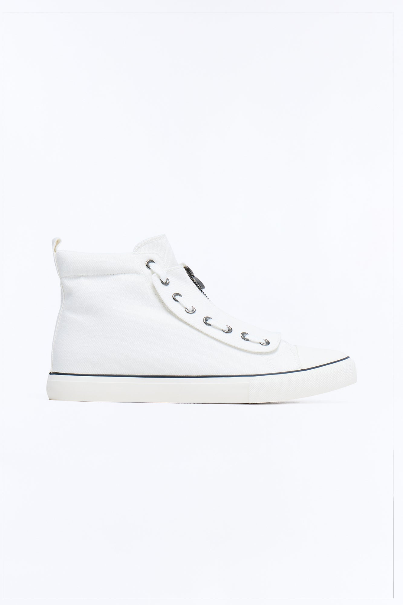Canvas Mid Top Lace Up Sneaker - White Fashion Nova