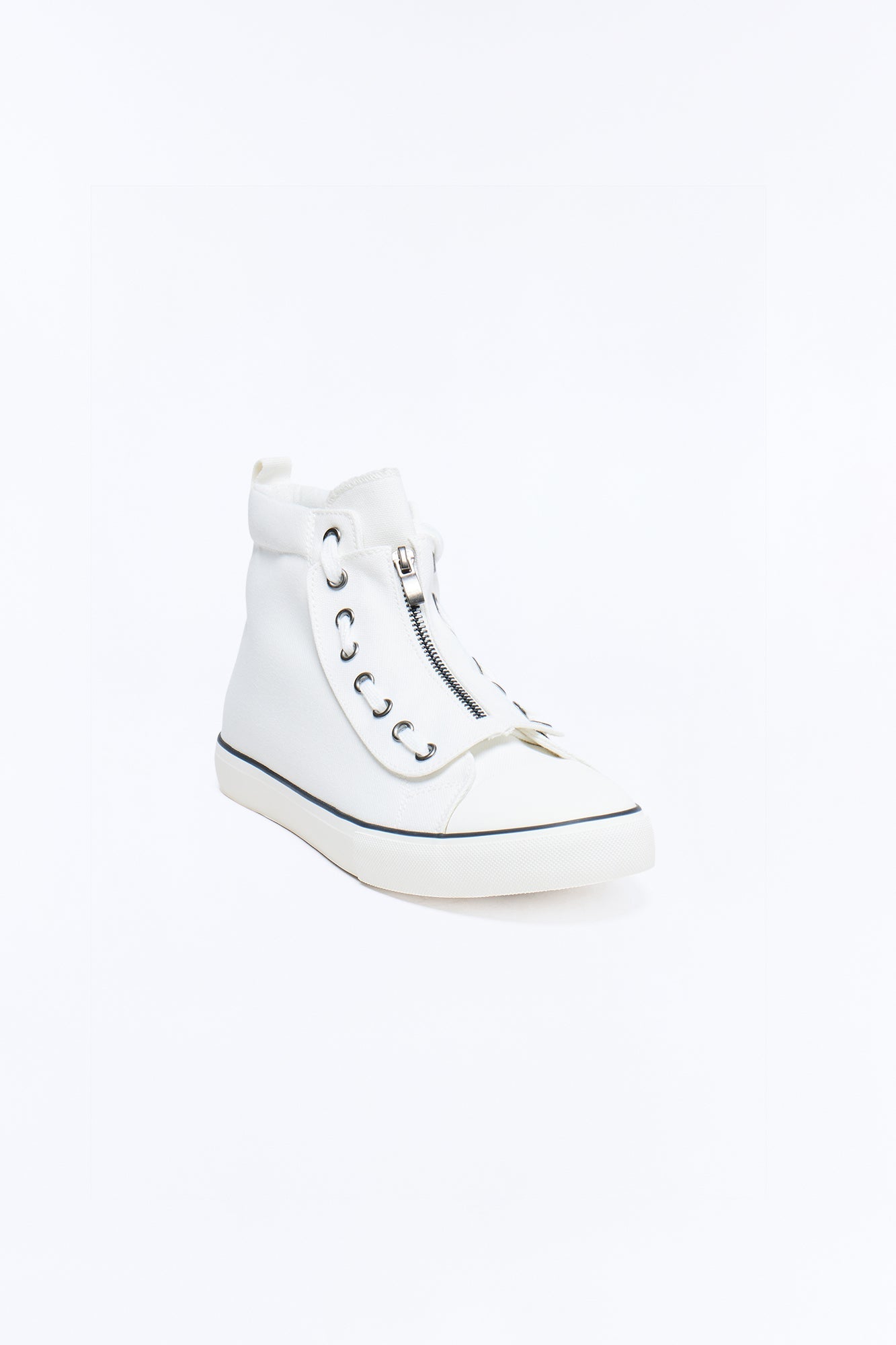 Canvas Mid Top Lace Up Sneaker - White Fashion Nova