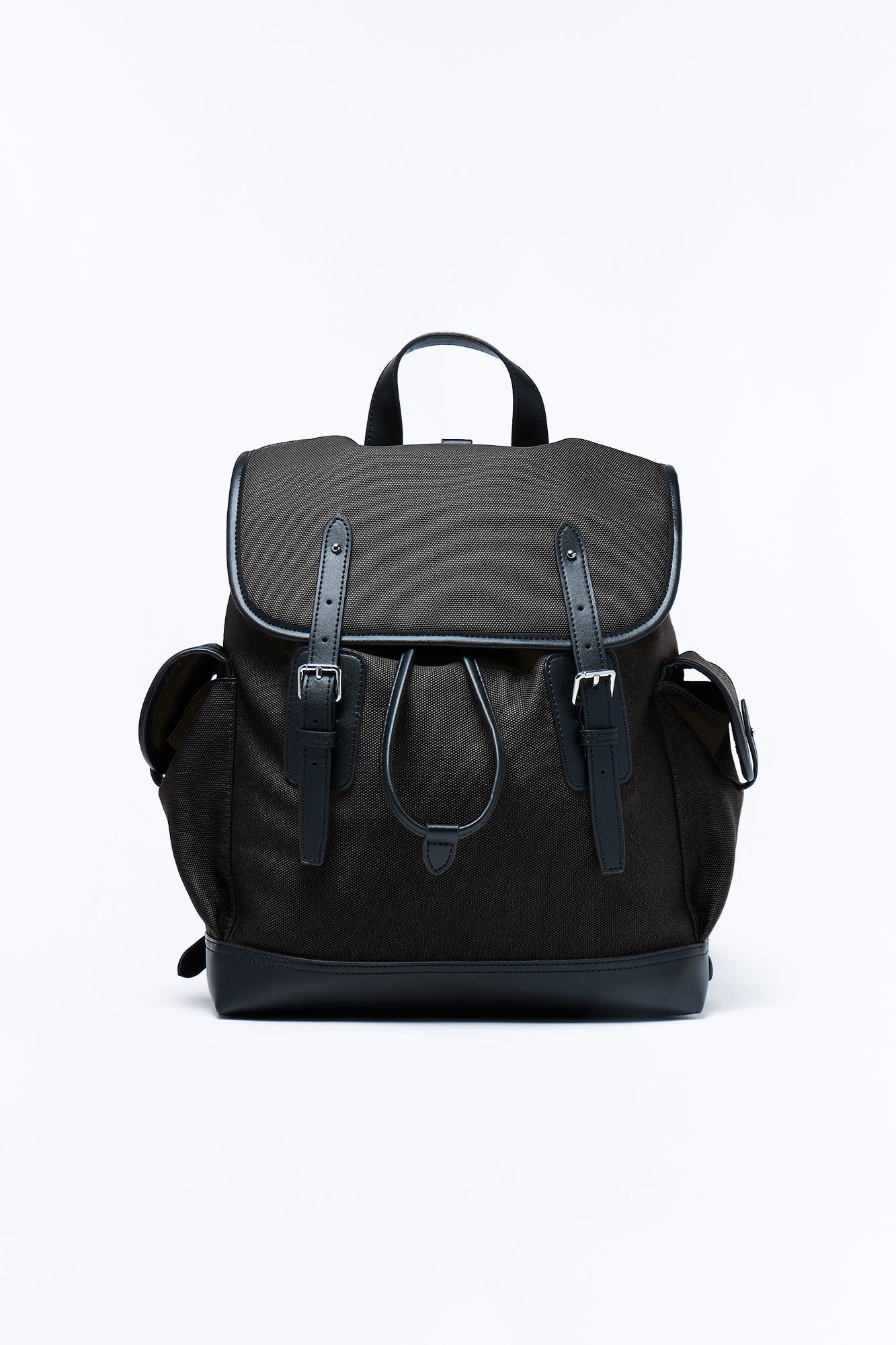 Canvas Dual Buckle Drawstring Backpack - Black Fashion Nova