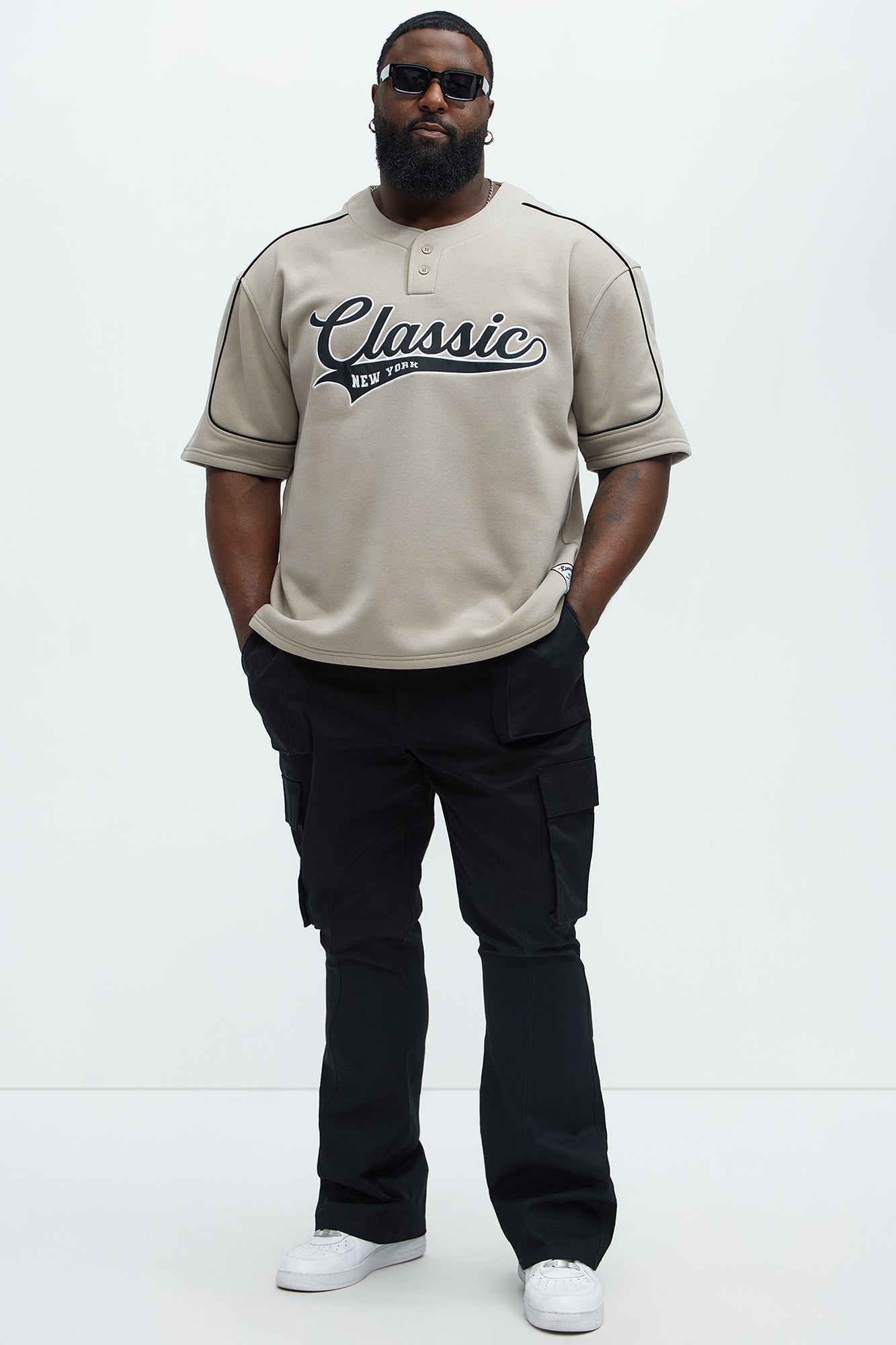 Classic New York Short Sleeve Henley - Stone Fashion Nova