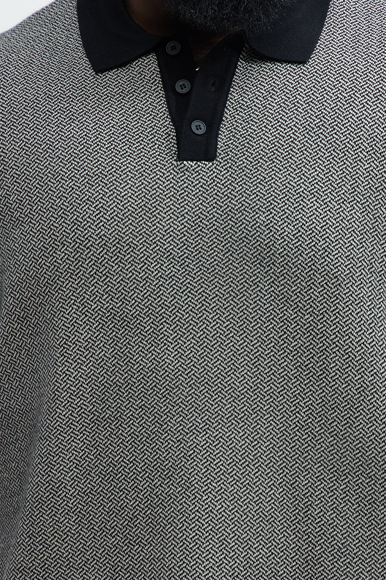Harry Herringbone Button Down Sweater Polo - Black/combo Fashion Nova