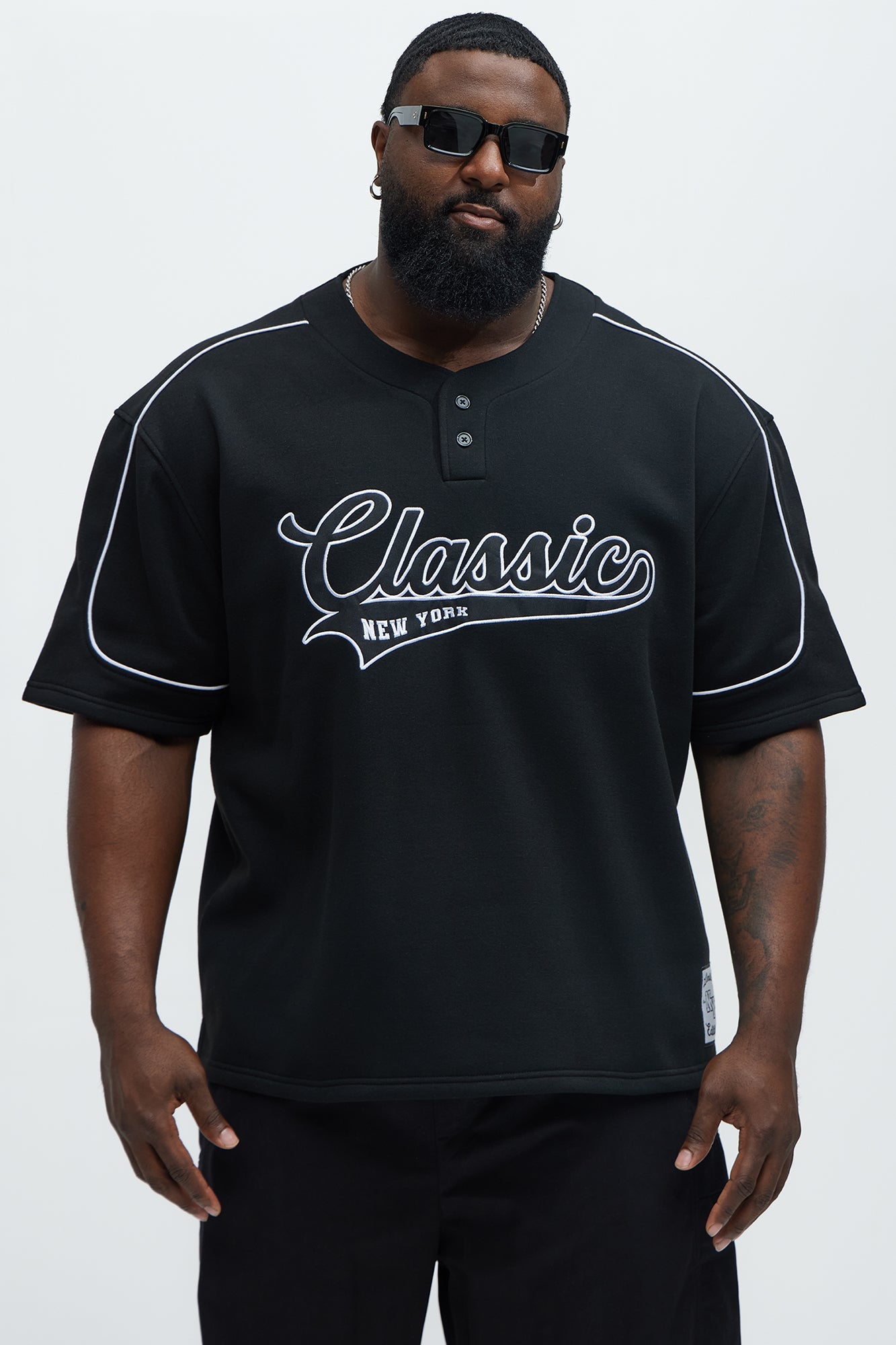 Classic New York Short Sleeve Henley - Black Fashion Nova