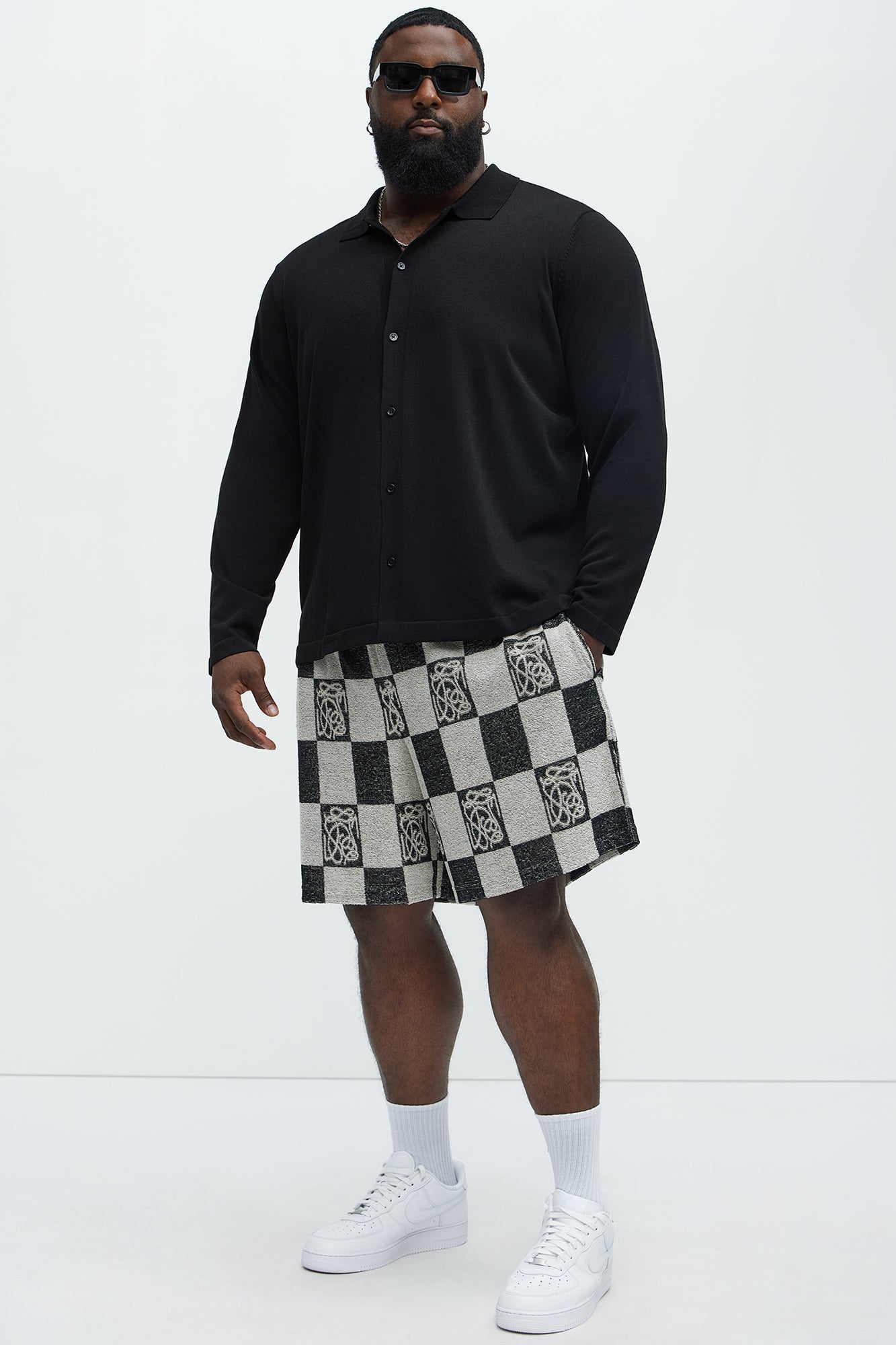 Checkered Relaxed Shorts - Black/combo Fashion Nova