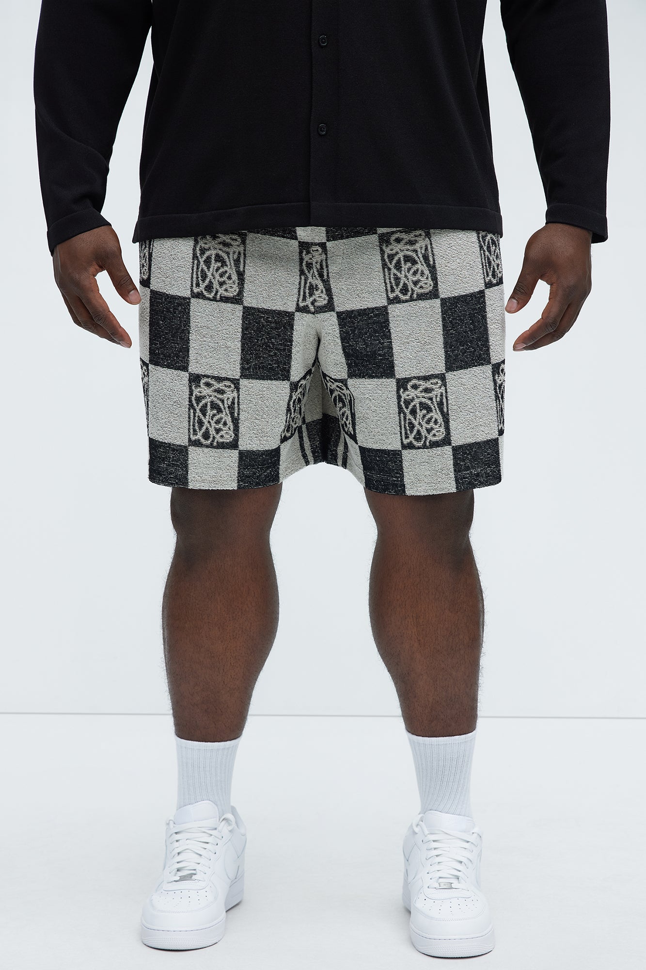 Checkered Relaxed Shorts - Black/combo Fashion Nova