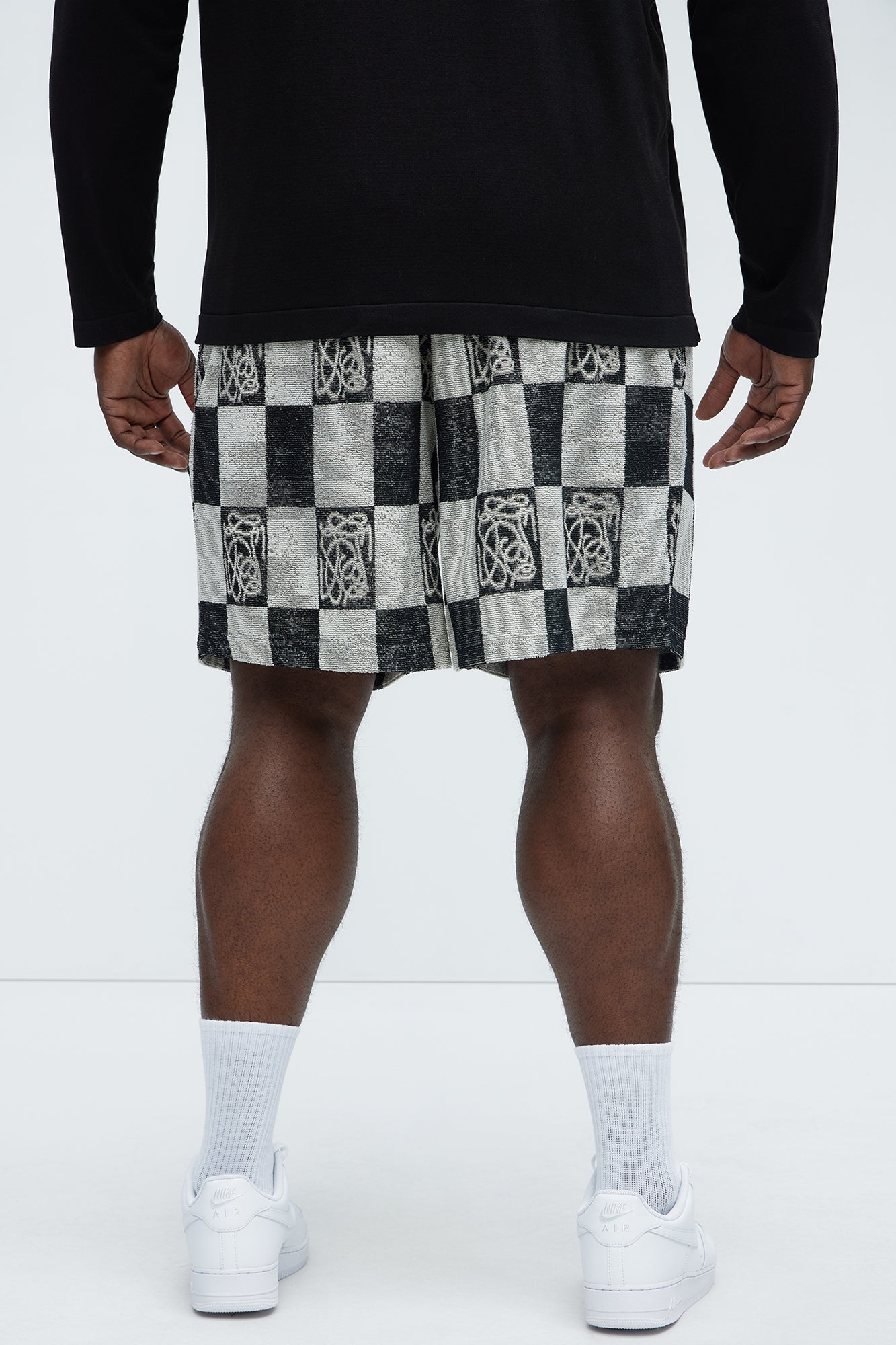 Checkered Relaxed Shorts - Black/combo Fashion Nova