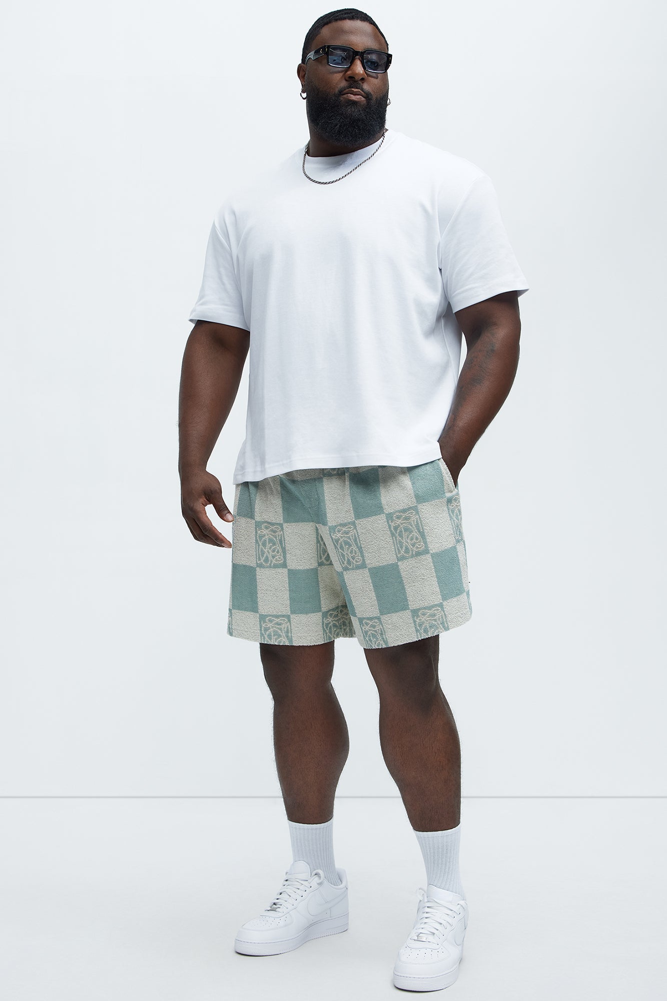 Checkered Relaxed Shorts - Blue/combo Fashion Nova