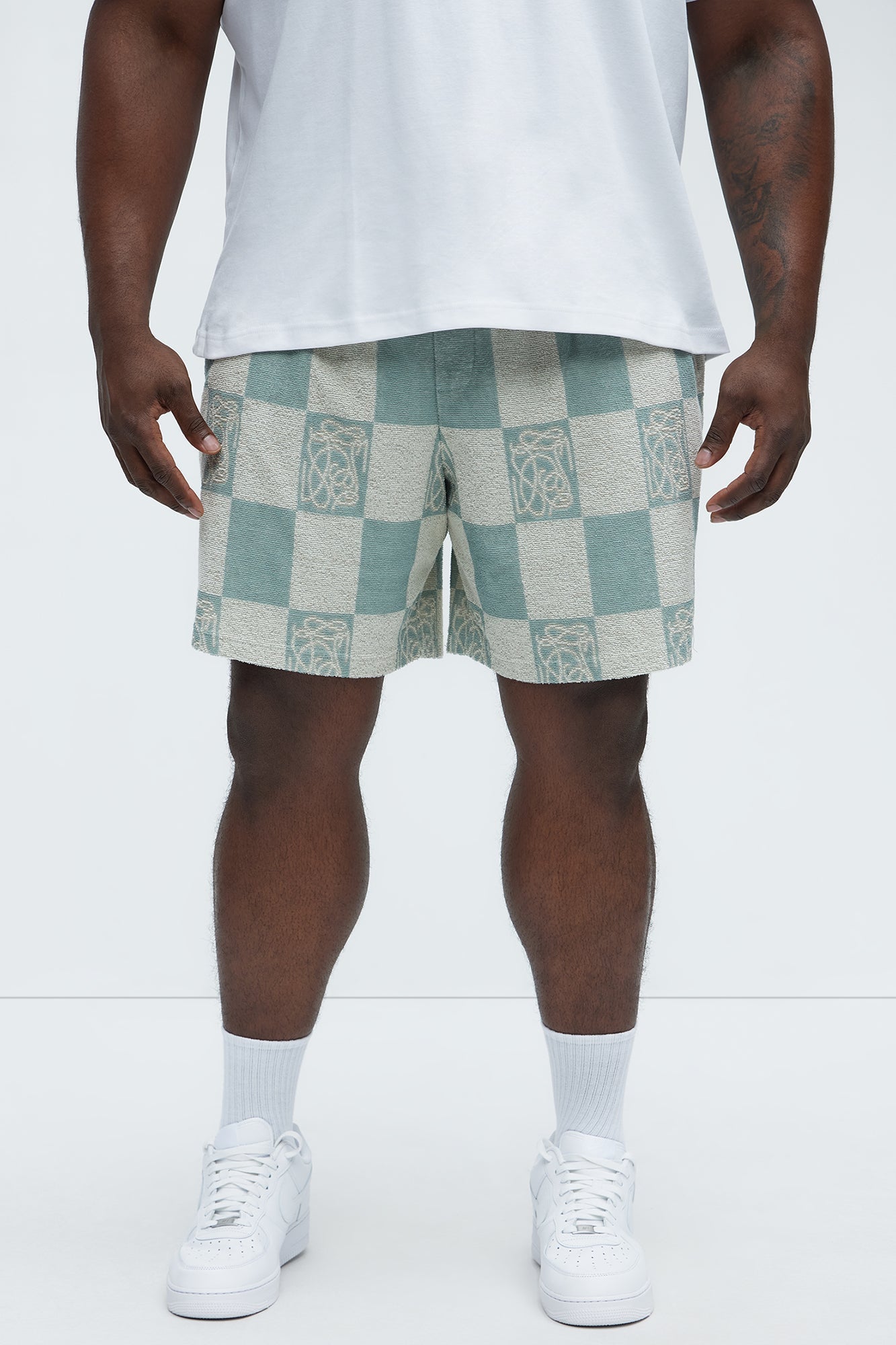 Checkered Relaxed Shorts - Blue/combo Fashion Nova