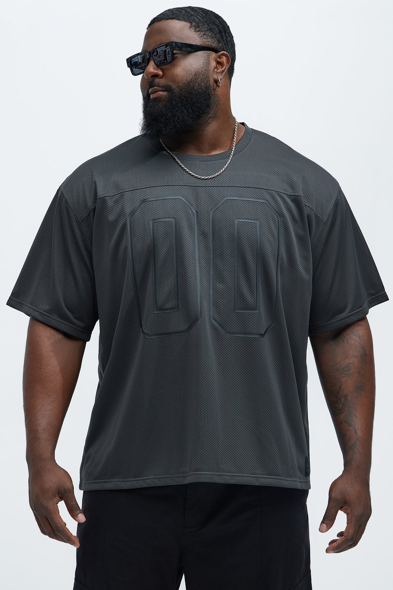Mesh Boxy Football Short Sleeve Tee - Black Fashion Nova