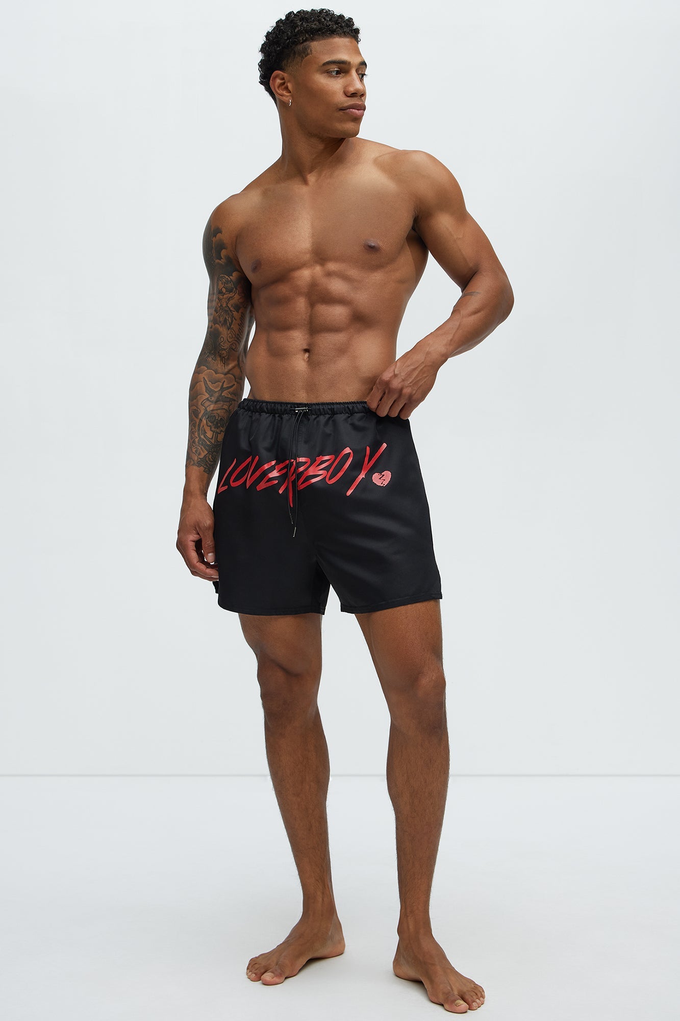 Loverboy Relaxed Swim Trunk 4″ - Black Fashion Nova