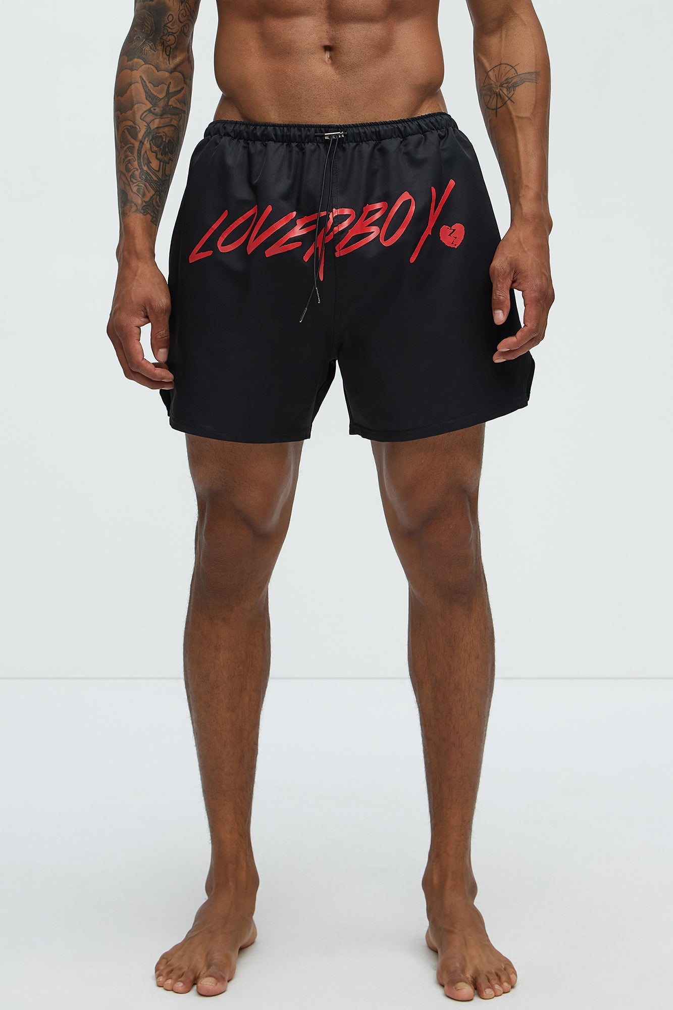 Loverboy Relaxed Swim Trunk 4″ - Black Fashion Nova