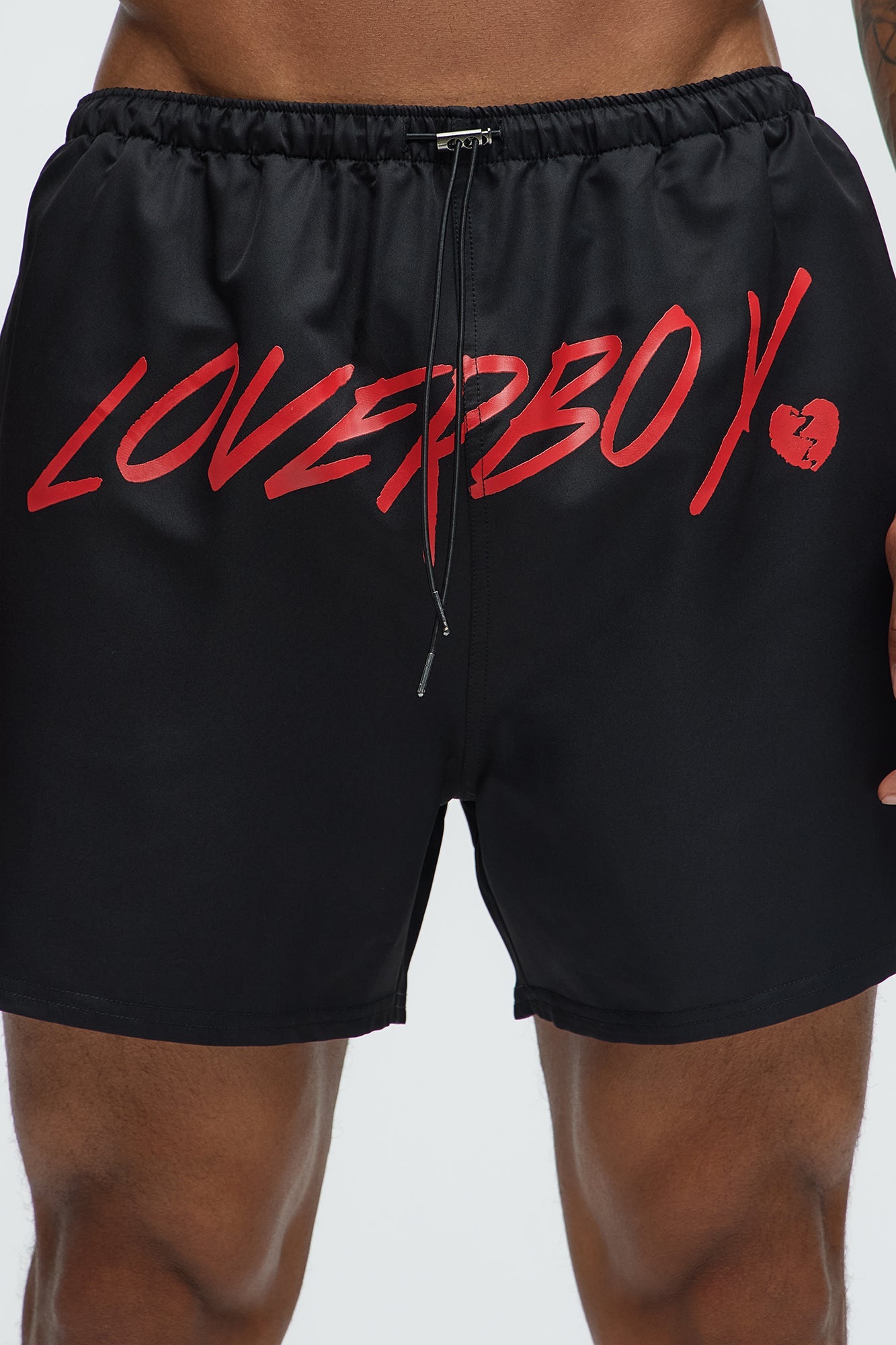 Loverboy Relaxed Swim Trunk 4″ - Black Fashion Nova