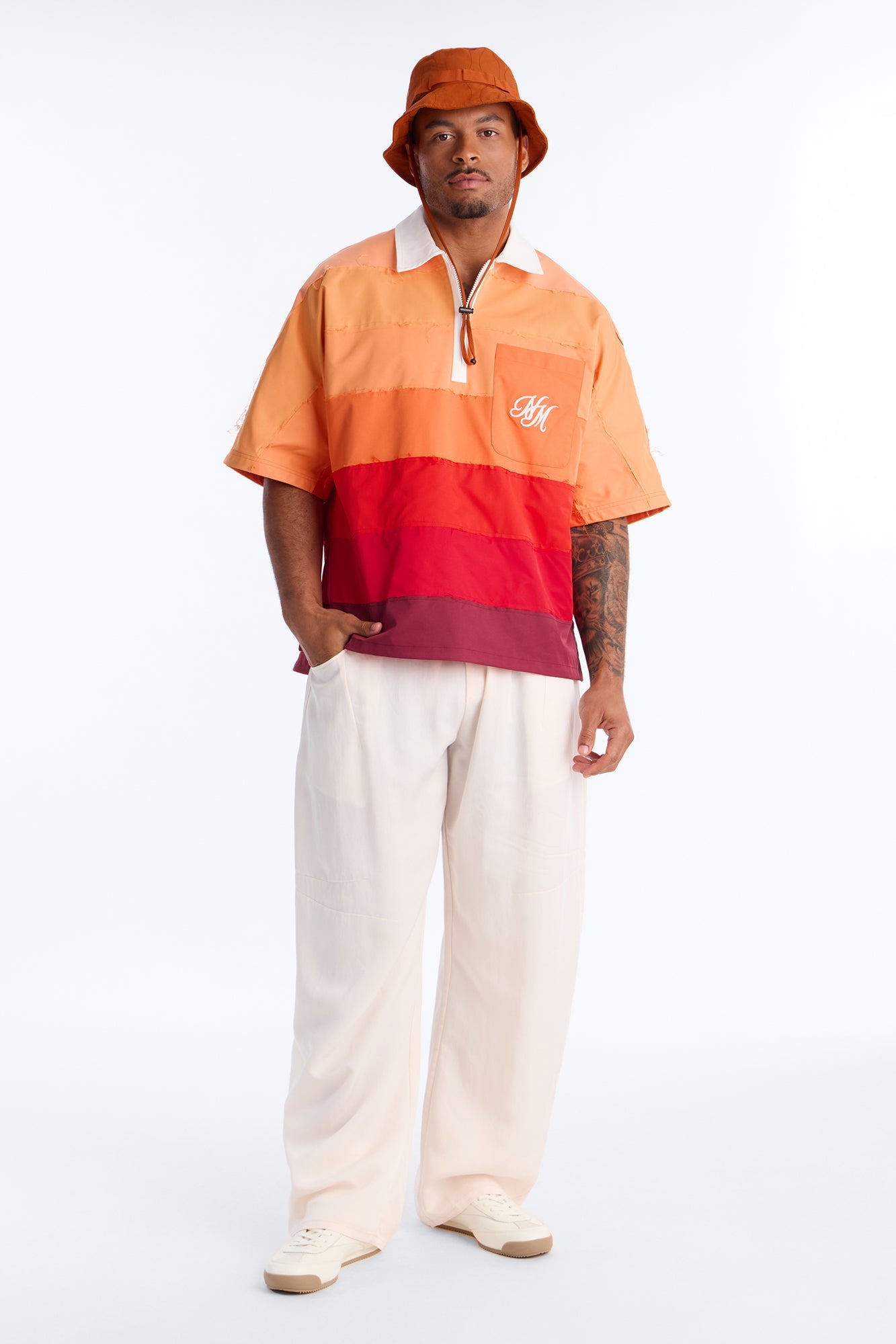 Oversized Frayed Zip Collar Polo - Orange Fashion Nova