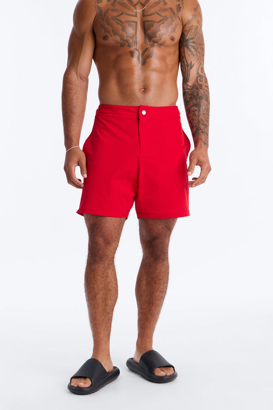 Elevated Stretch Trouser Swim Trunk 6″ - Red Fashion Nova