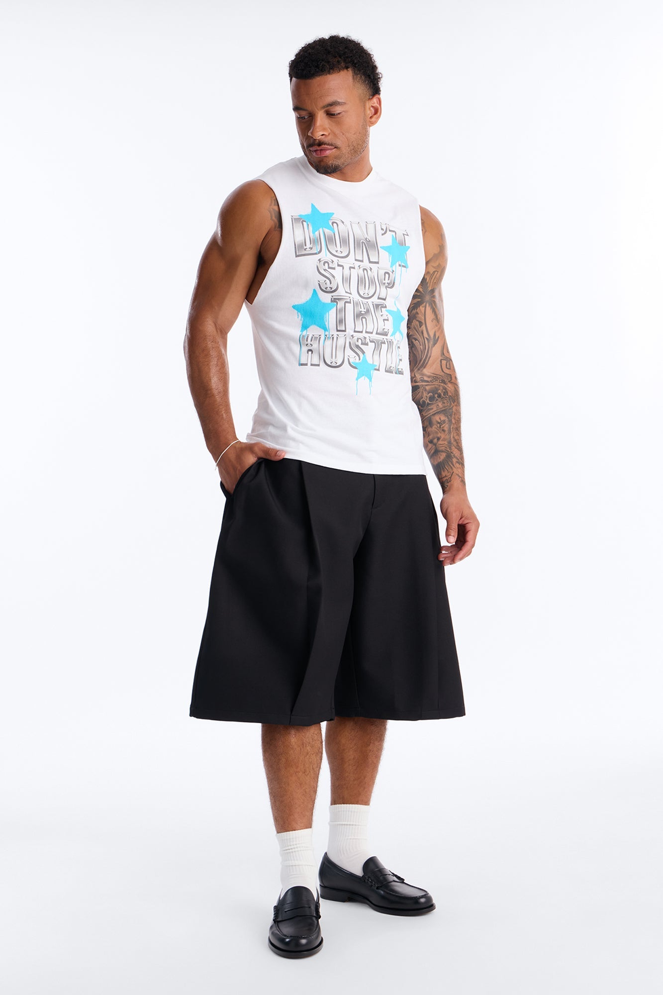 Don't Stop The Hustle Muscle Tee - White Fashion Nova