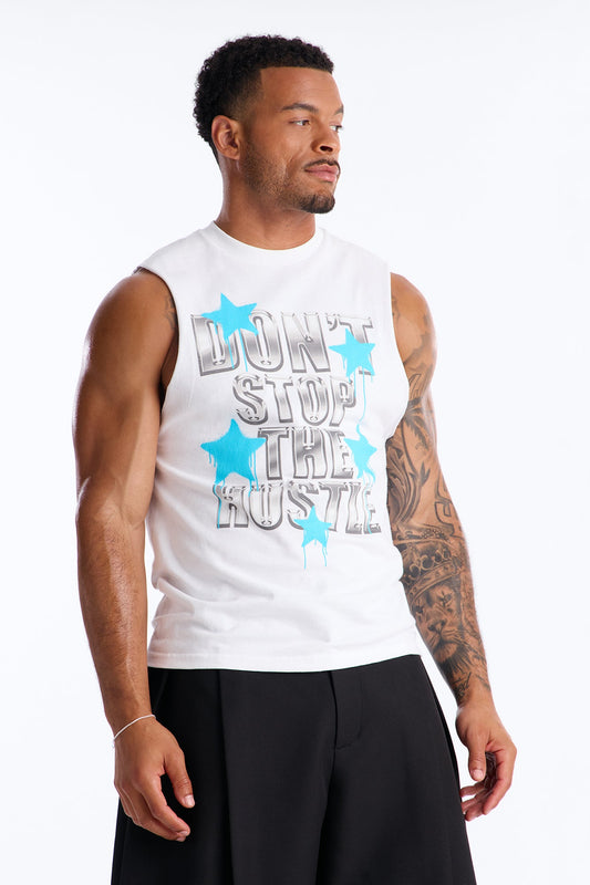 Don't Stop The Hustle Muscle Tee - White Fashion Nova