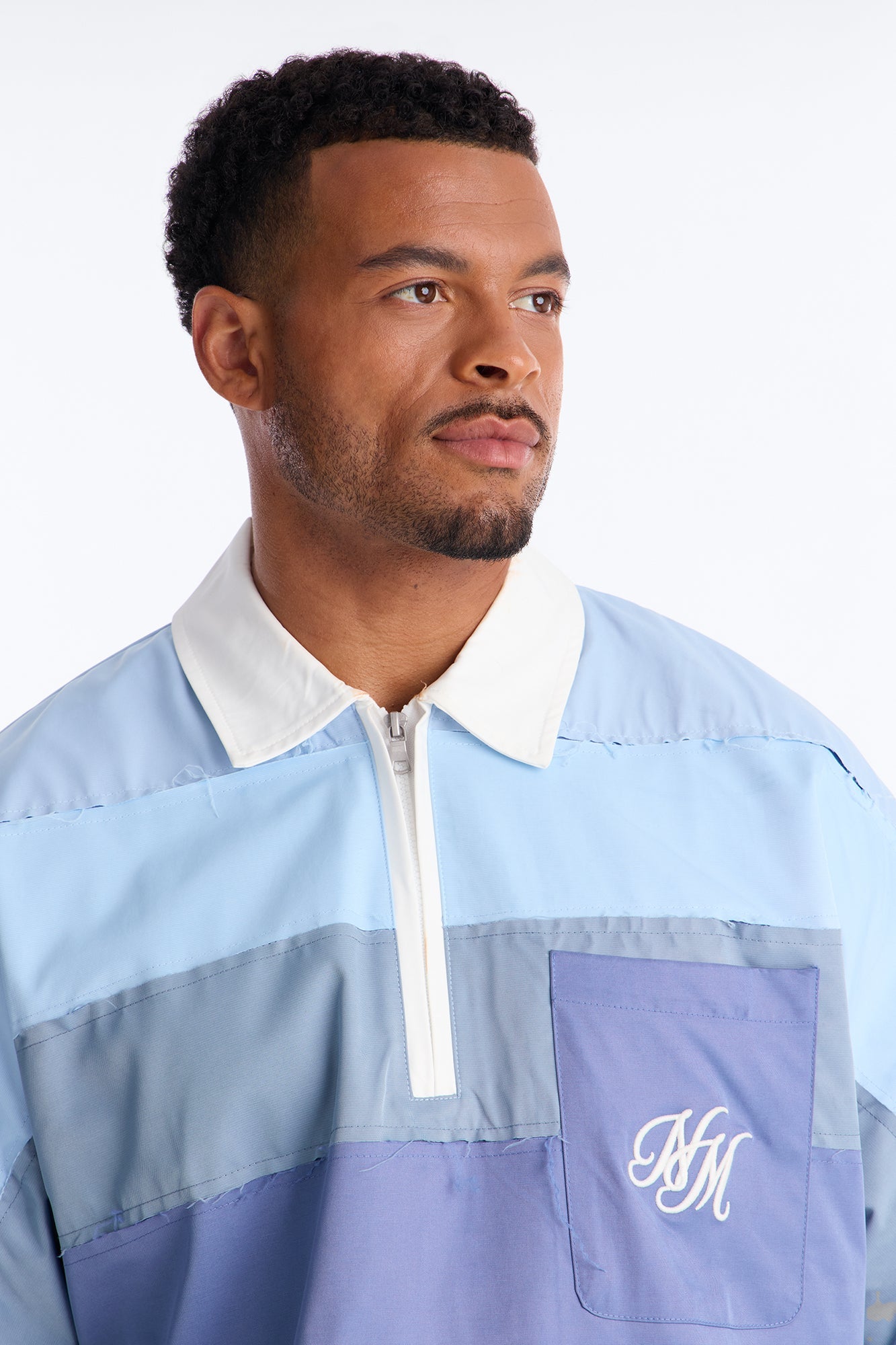 Oversized Frayed Zip Collar Polo - Blue Fashion Nova