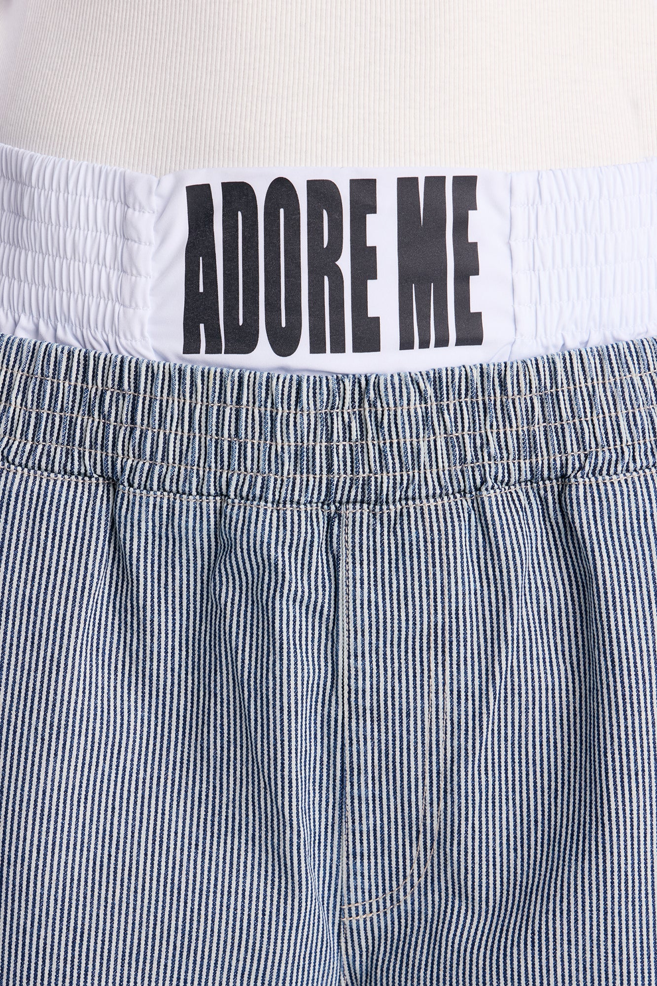 Relaxed Adore Me Double Waistband Pinstripe Short - White/Blue Fashion Nova