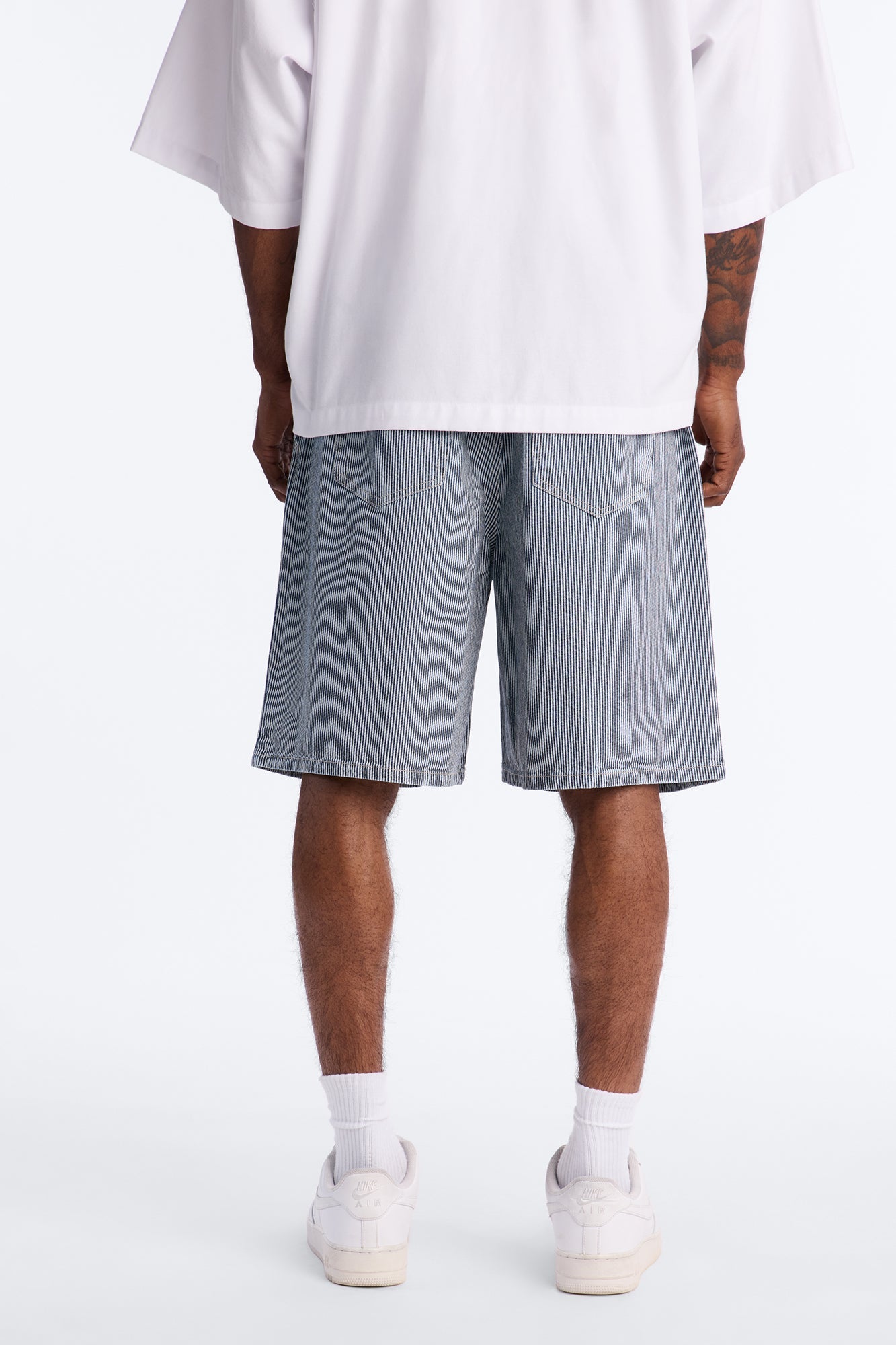 Relaxed Adore Me Double Waistband Pinstripe Short - White/Blue Fashion Nova