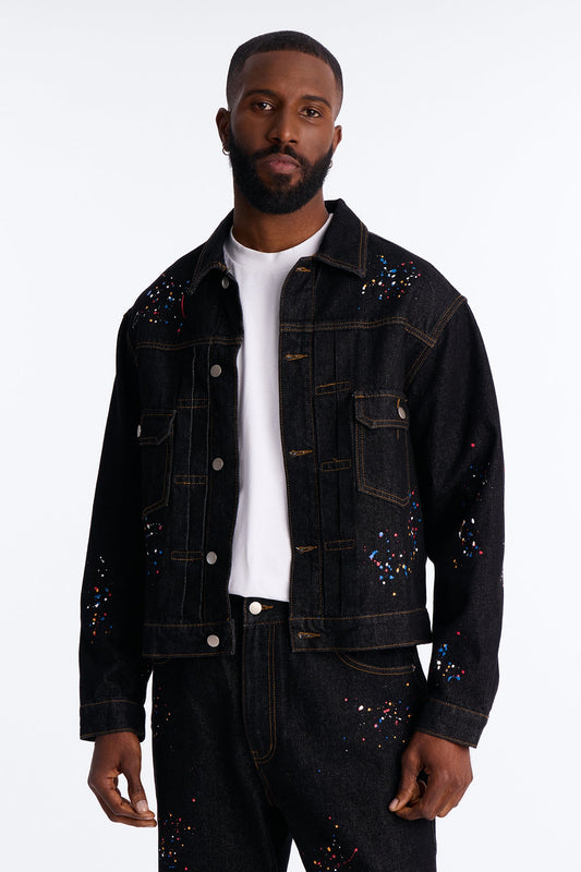 Studio Paint Denim Trucker Jacket - Dark Wash Fashion Nova