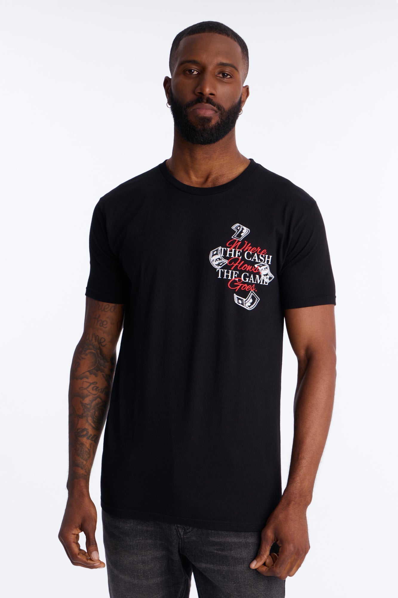 Money Talks Puff Print Short Sleeve Tee - Black Fashion Nova