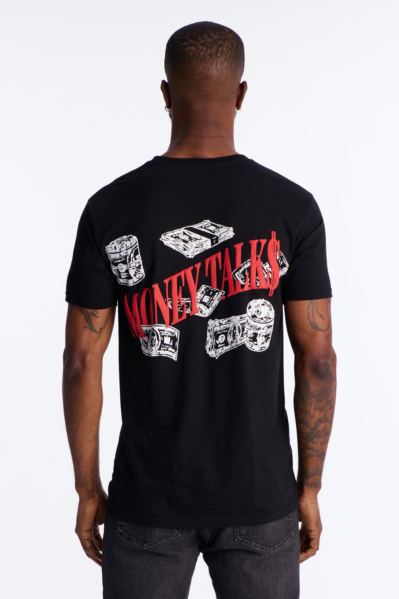 Money Talks Puff Print Short Sleeve Tee - Black Fashion Nova